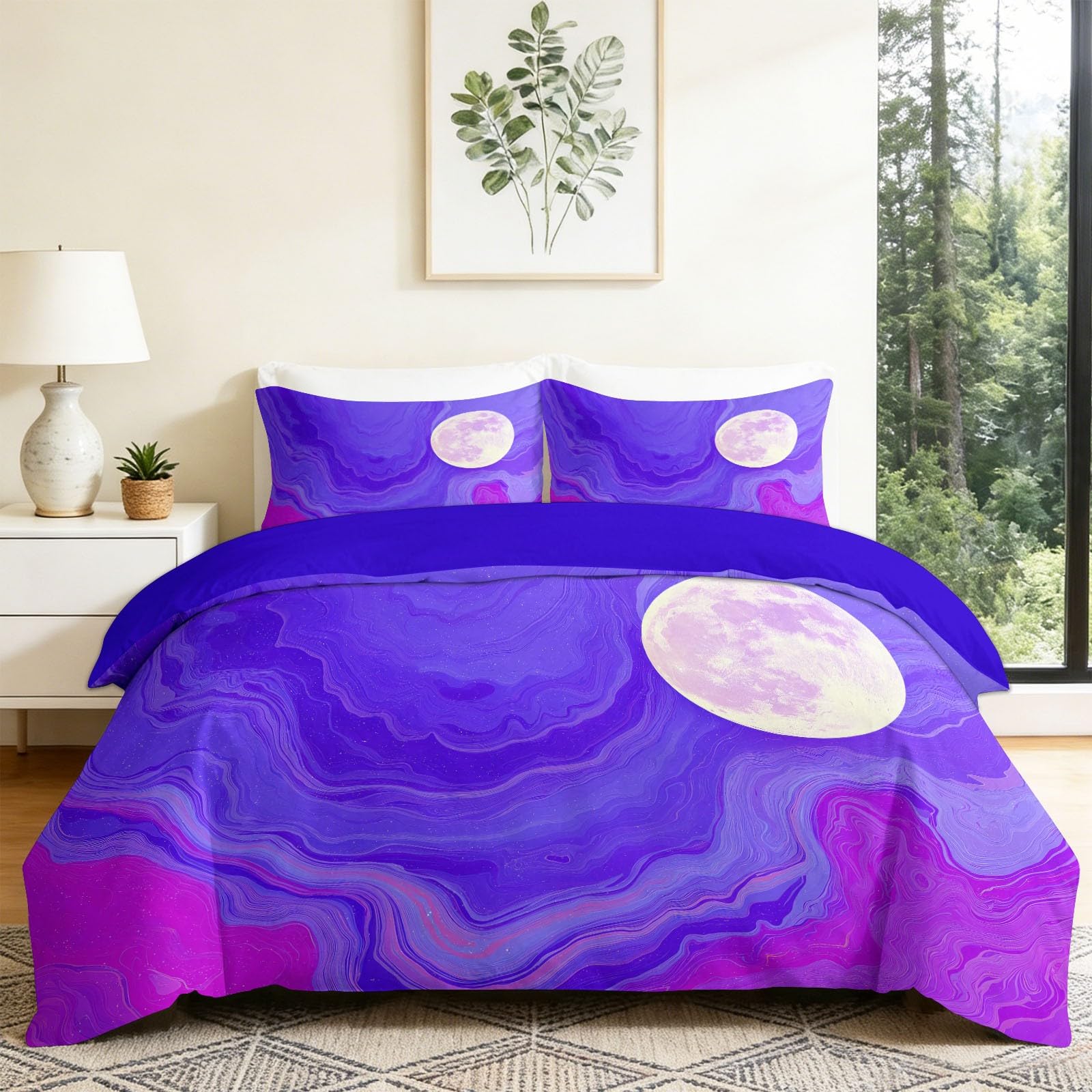 Housse de couette marbre lune bleue et violette pour chambre moderne