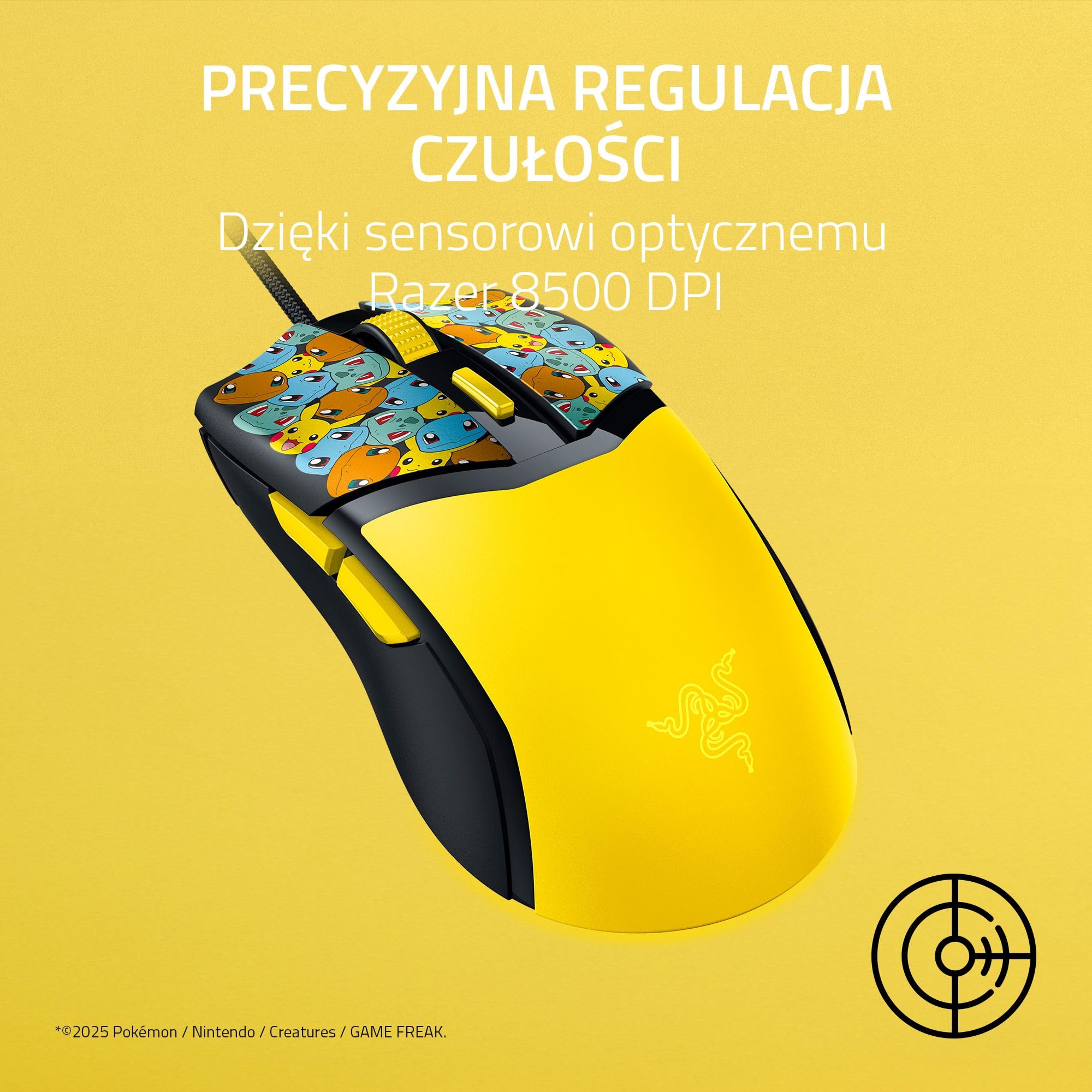 Razer Cobra Pokémon Edition - lekka przewodowa mysz do gier - czujnik 8500 DPI - 58 g - optyczne przełączniki myszy 3th generacji - podświetlenie Chroma - kabel Speedflex | Pokémon Kanto