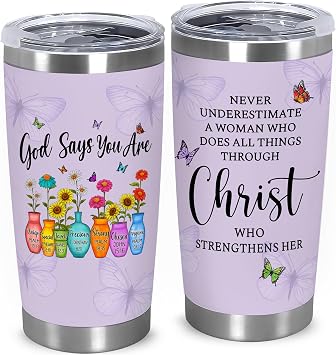 Christian Tumbler for Women, Religious Coffee Cup Gift, Bible Verse Cup with Scripture, Christian Water Bottle for Women, Mothers Day Bible Gifts