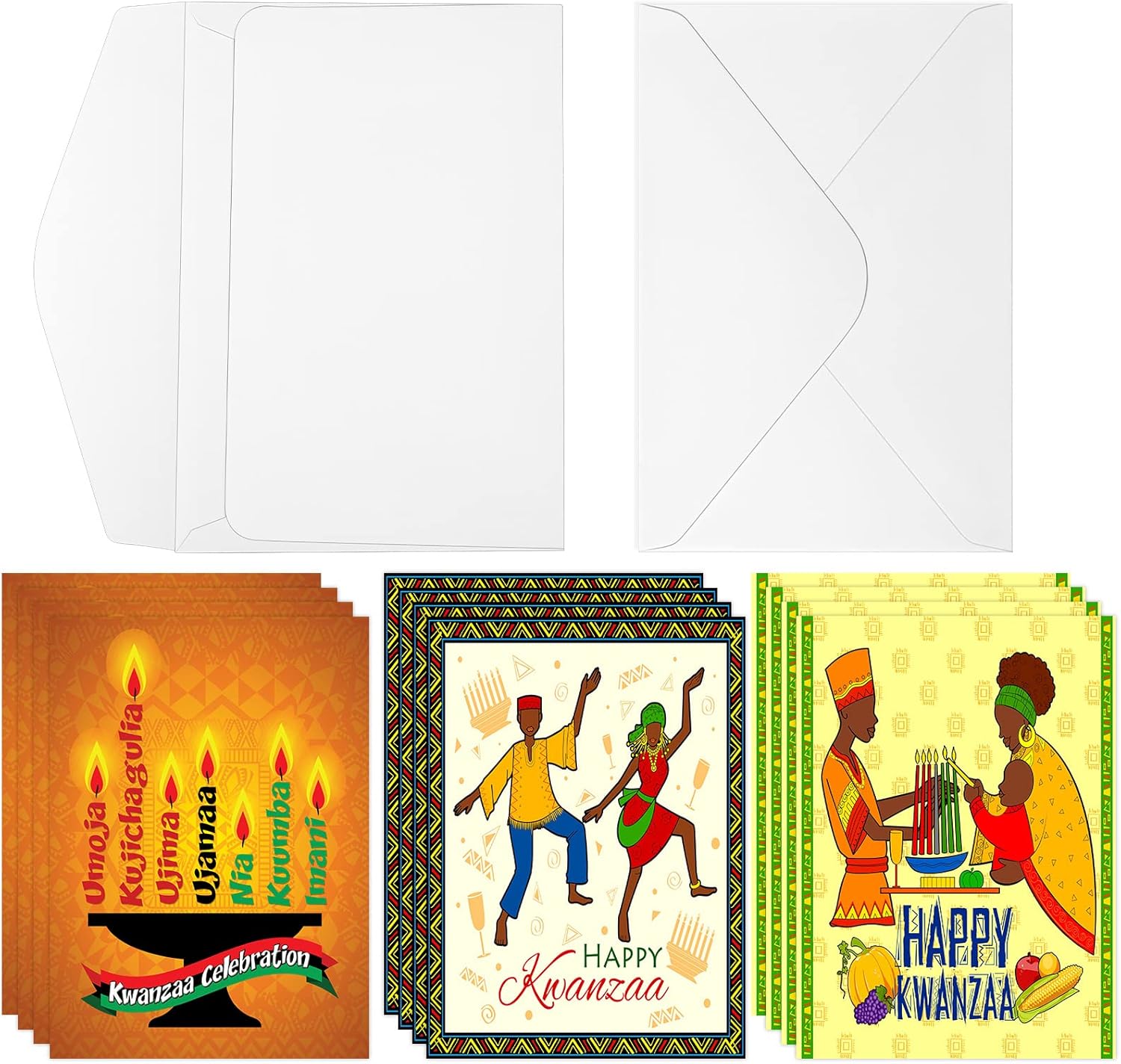 Sabary 12 Pcs Kwanzaa Greeting Card African American Annual Celebration Card with 12 White Envelopes Holiday Candle Kwanzaa Cards for African American, 5 x 7 Inches