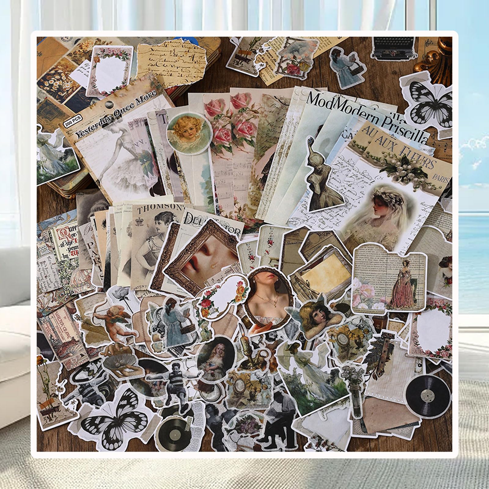 200 adesivi vintage + materiale carta set di scrapbooking planner fatto