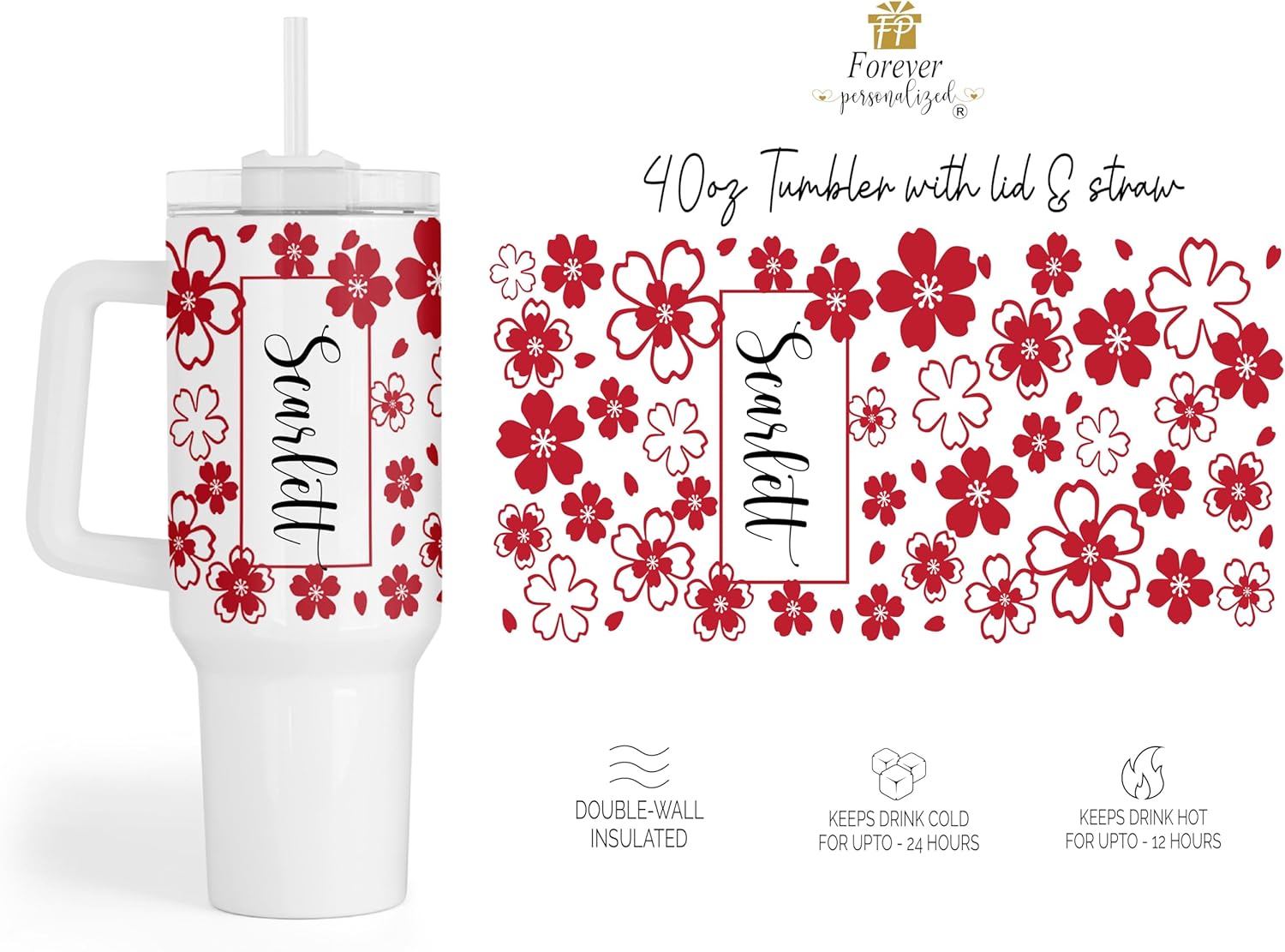 Personalized 40oz Tumbler With Handle and straw | Stainless Steel Insulated Tumbler | Travel Cup | Double Wall Coffee Cup for Hot and Cold Drinks | Shimmer - Image 9