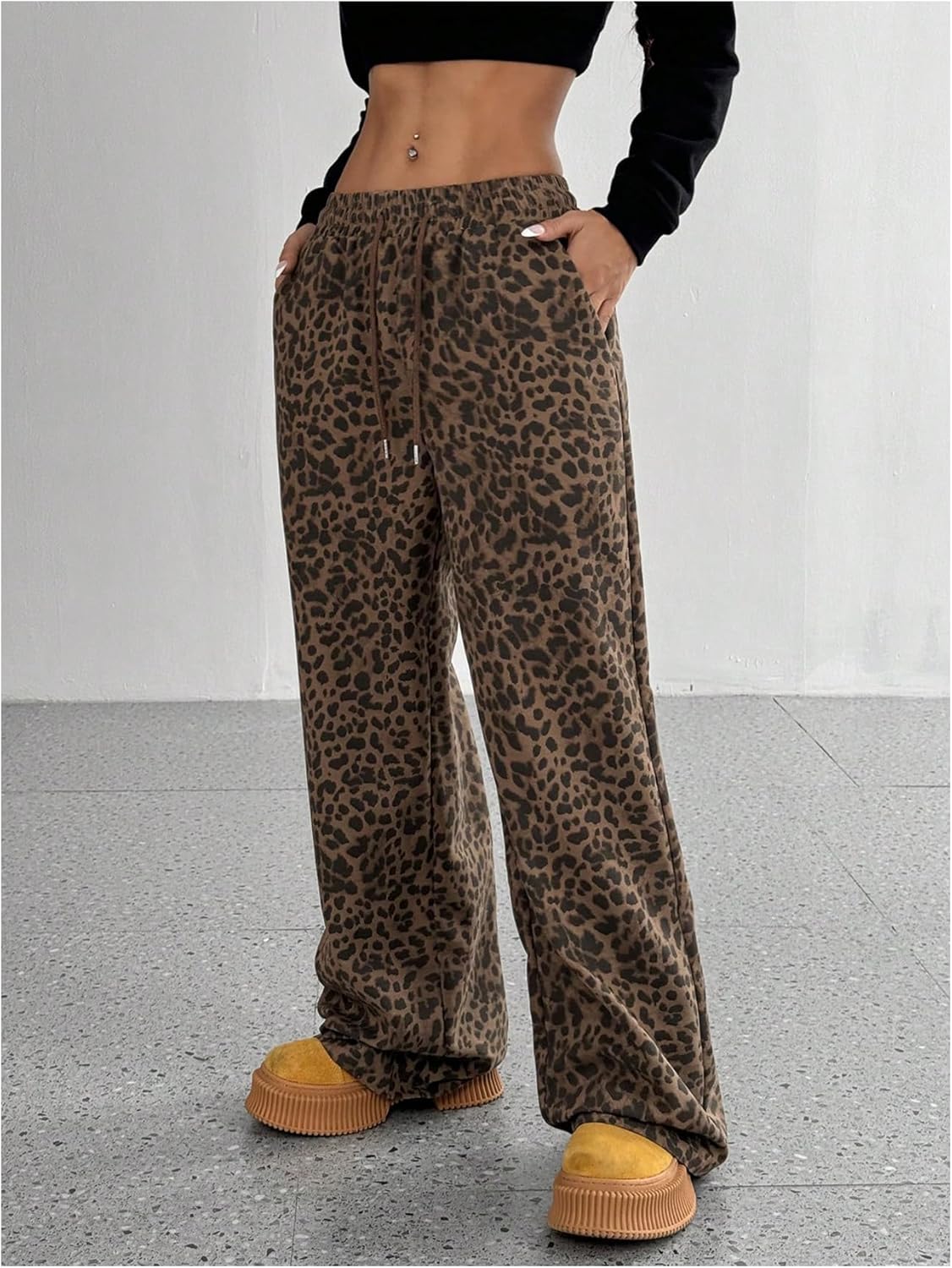 MakeMeChic Women's Cheetah Print Pants Leopard Straight Wide Leg Trousers Pants - Image 4
