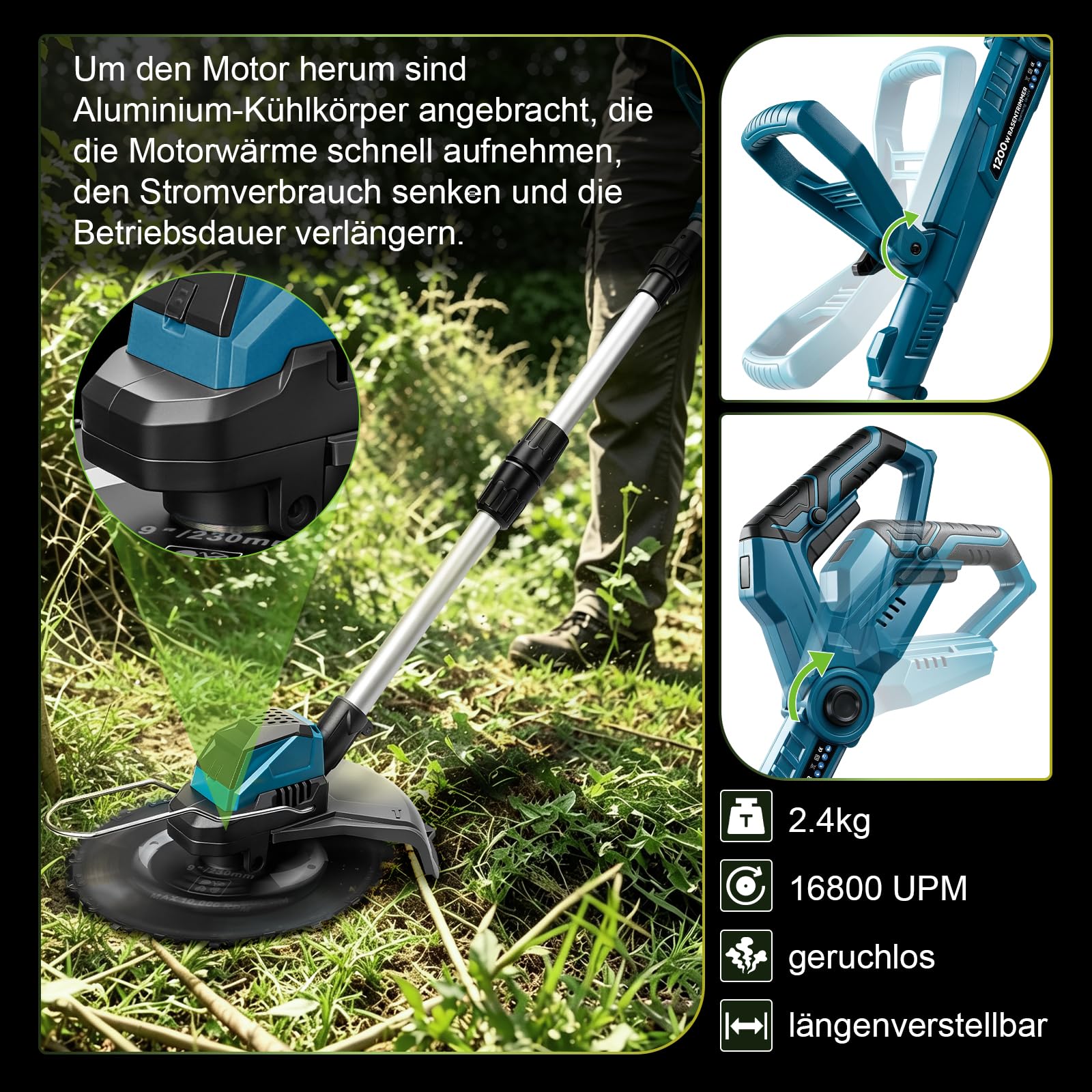 Decespugliatore a batteria da 1200 W, con 2 batterie e caricatore