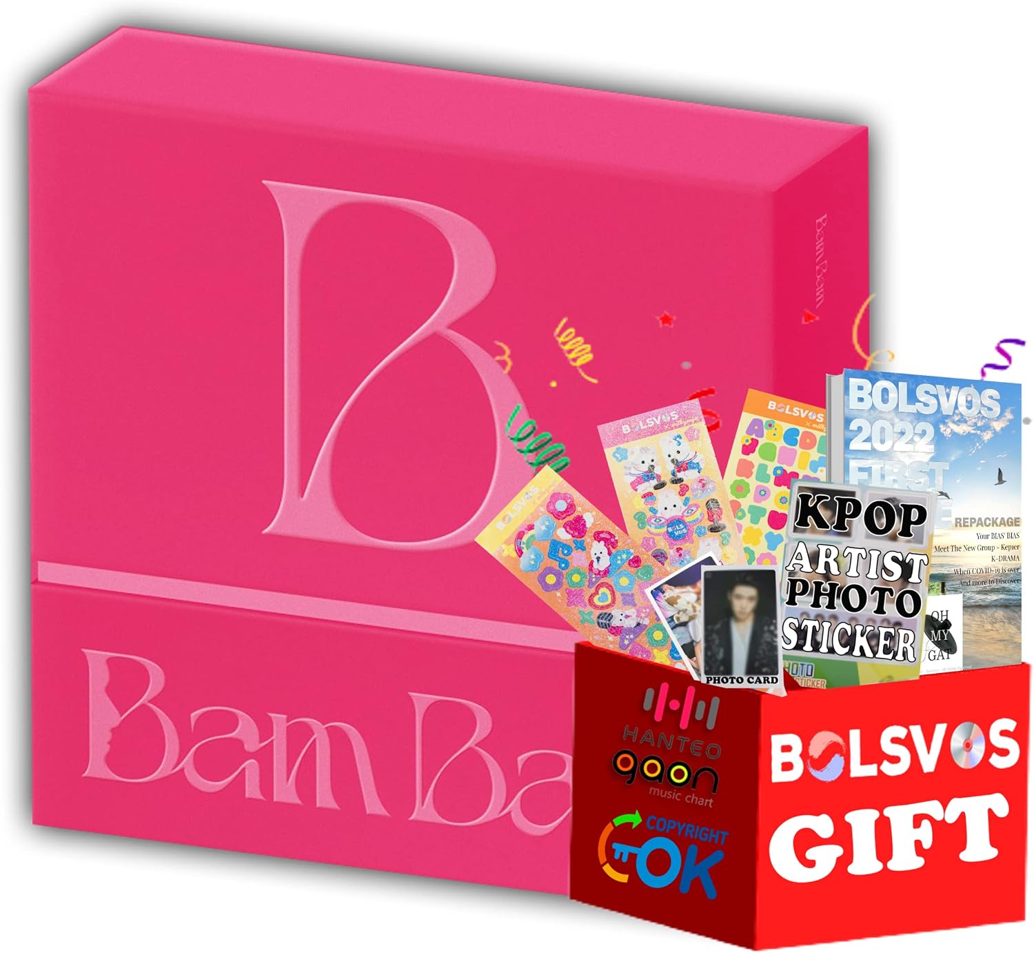 BamBam - B [Bam b Ver.] (2nd Mini Album) Album+BolsVos K-POP eBook (21p),3EA BolsVos Stickers for Toploader, Photocards
