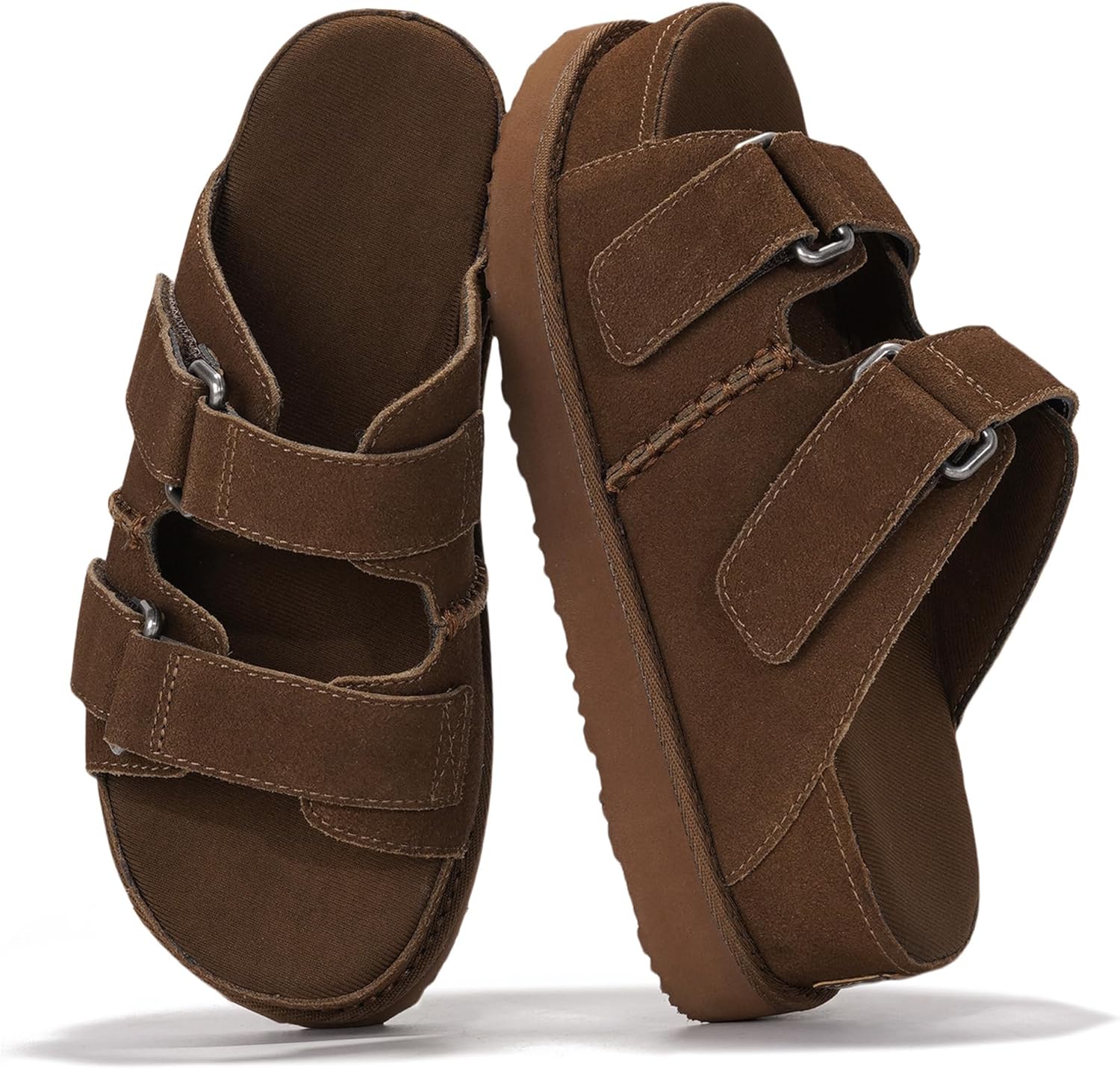 Project Cloud 100% Genuine Leather Sandals For Women - Platform Sandals Women Memory Foam Insole with Adjustable Straps - Non Slip Sandals Women's Slides 2026 (Silverstar)