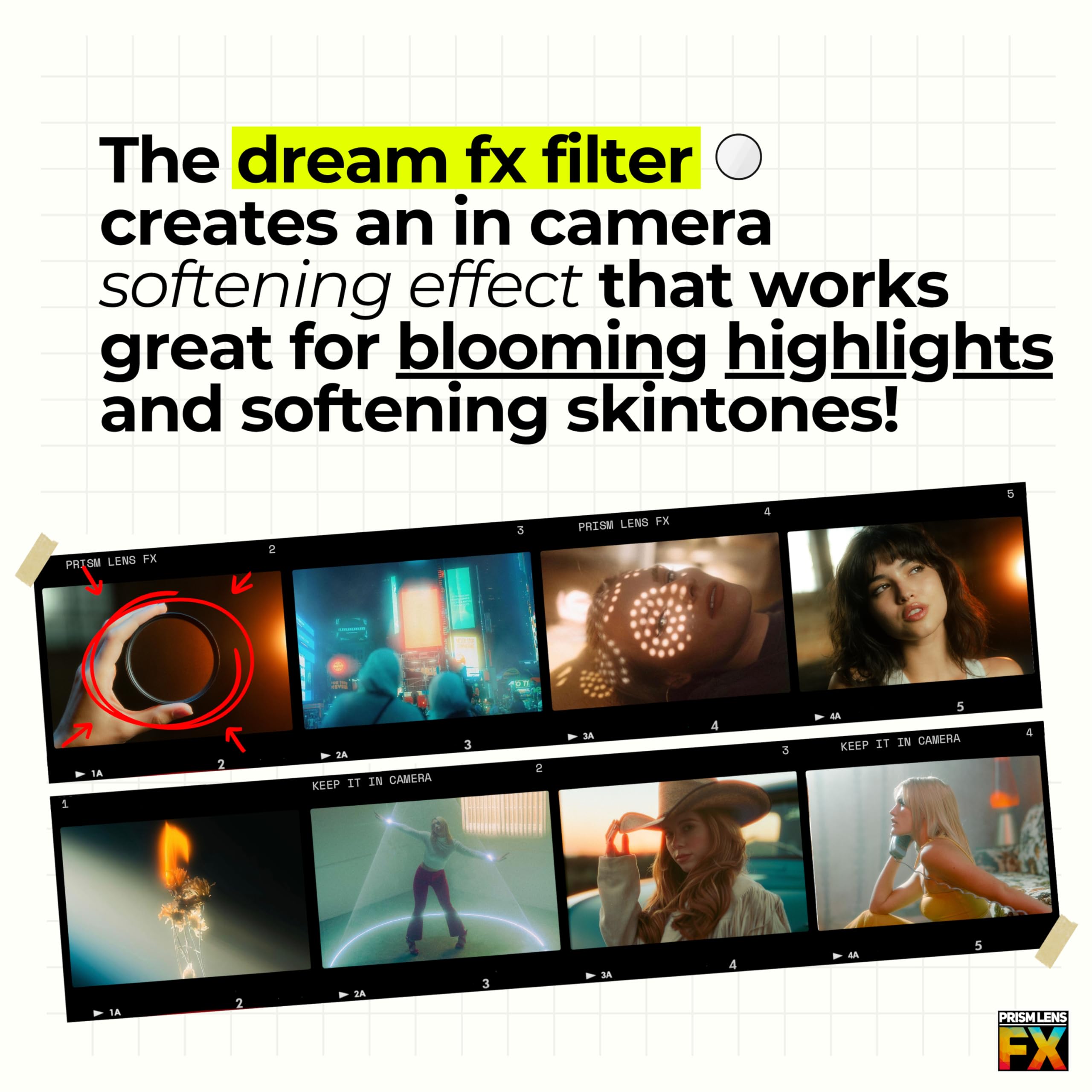 Prism Lens FX Filtro Dream FX | Filettatura circolare da 49 mm | Diffusione di forza 1/8 | Crea un effetto ammorbidente da sogno nella fotocamera! | Compatibile con DSLR e Mirrorless | Con sede negli
