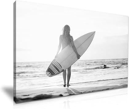 Sexy Girl Surfing Surf Board Sunset Sea Summer Canvas Wall Art Picture Print - For Modern Family Home Office Garden Room Gym Hotel Decoration XL 91cm X 61cm