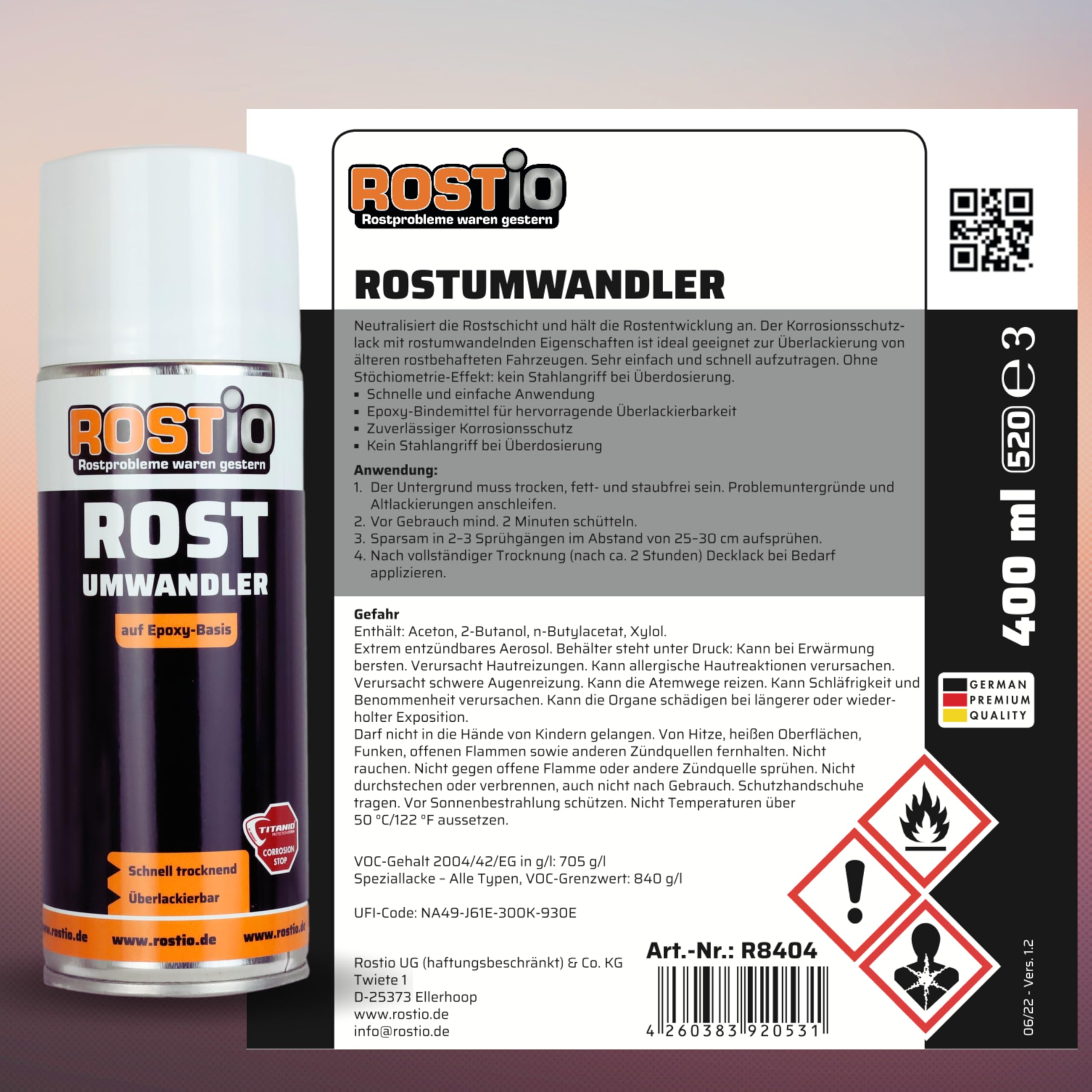 Rostio 5 x Epoxy Rostumwandler Spray 400ml Rostkonverter