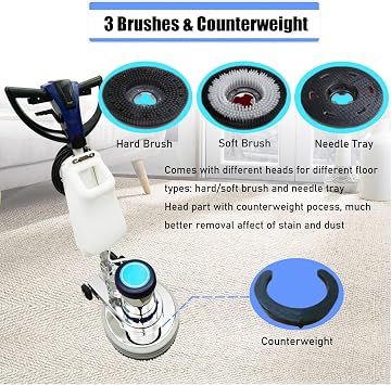 Commercial Floor Cleaning Machine 18 Floor Cleaner and Polisher Industrial Ground Scrubber Buffer Heavy Duty Carpet Cleaner with Three Brushes for Cleaing, 110V