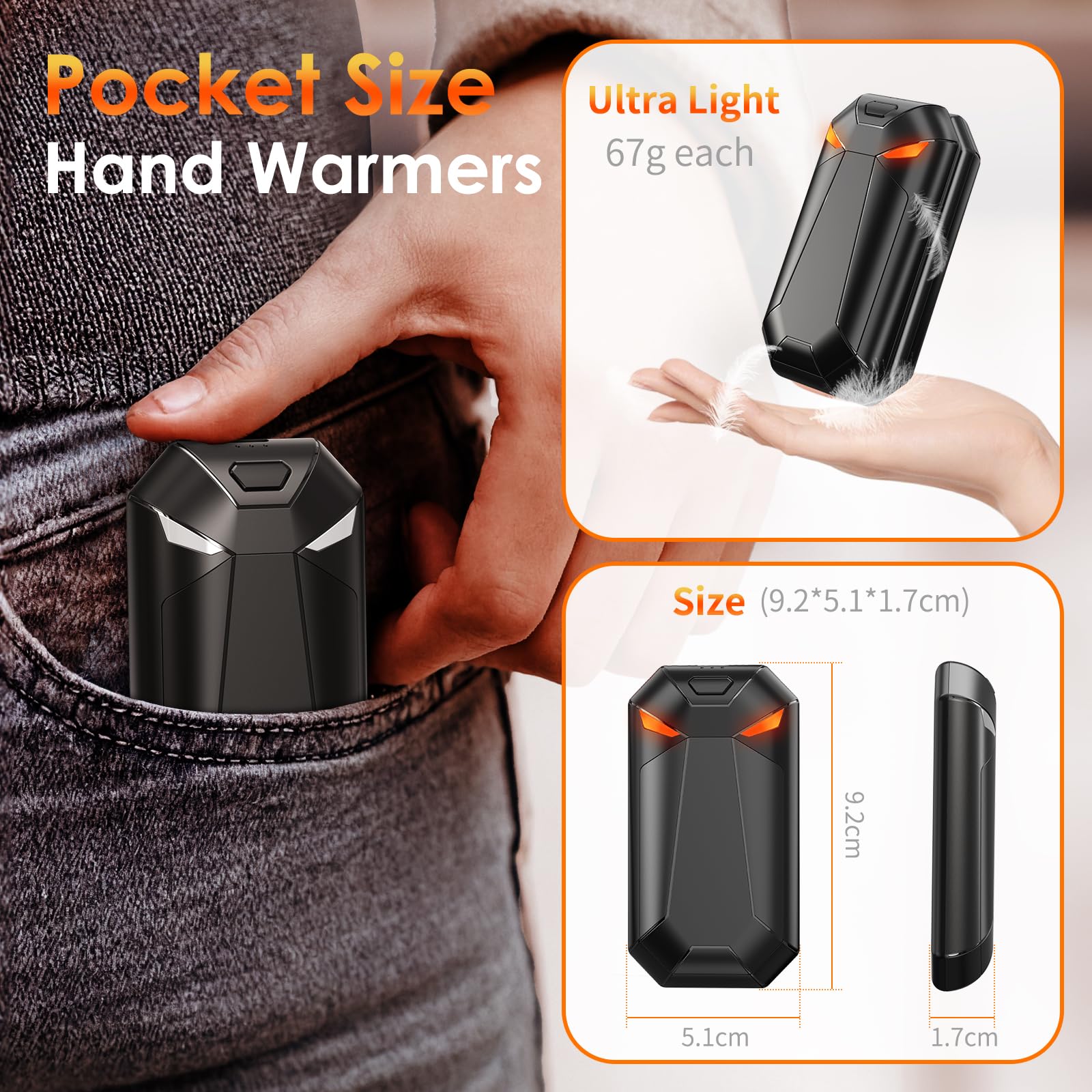 YAZEKY Chauffe Main Rechargeable, Chaufferette Main 2 en 1 Magnetique，Cadeau Techniques pour Noel Hommes Femme Chass, 3 Modes Chauffe Electrique Main Reutilisable Portable pour Camping, Golf