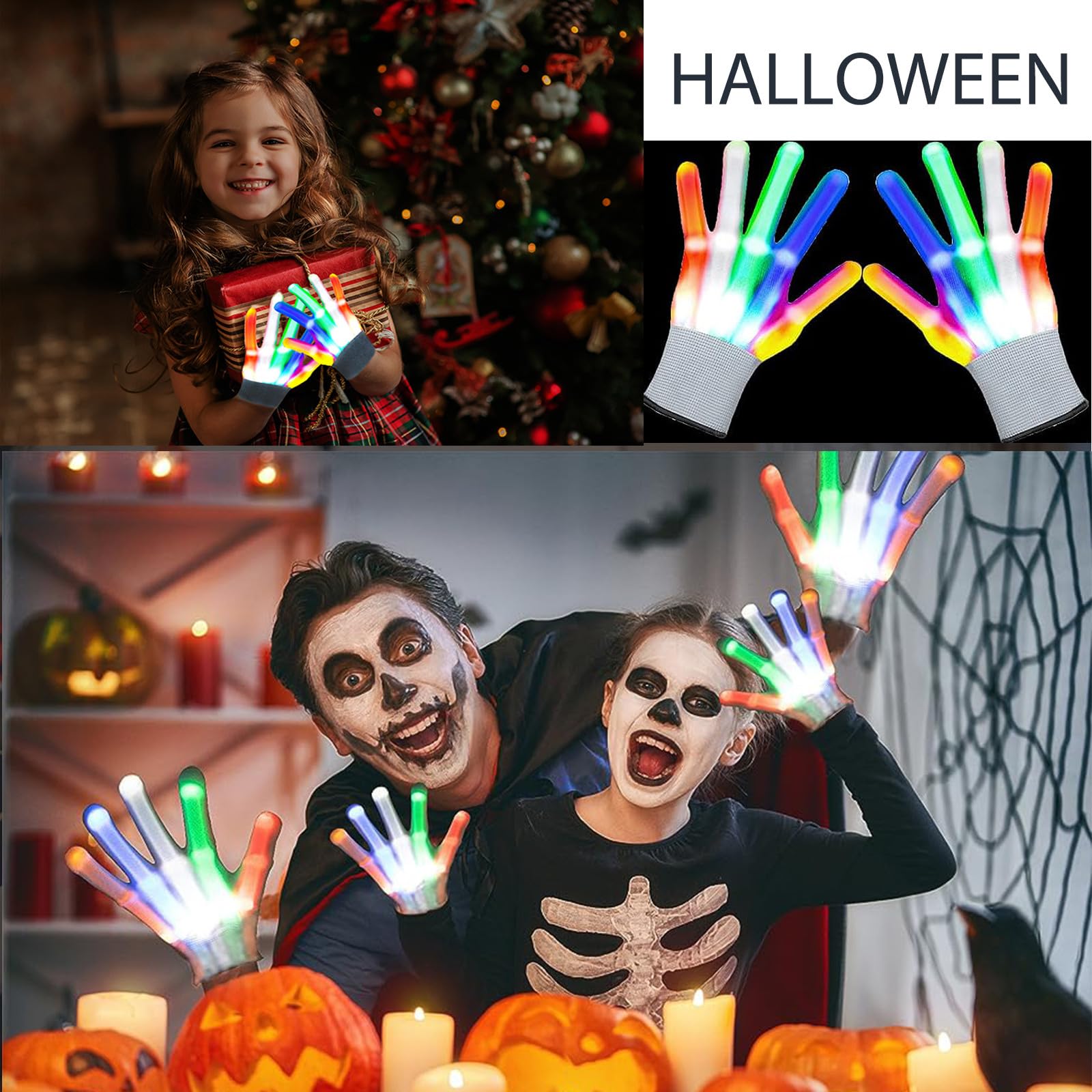 Guanti LED Rave Con Luci 5 Colori E 6 Modalità – Guanti Luminosi Con Batterie Di Ricambio – Giocattolo Festa Compleanno
