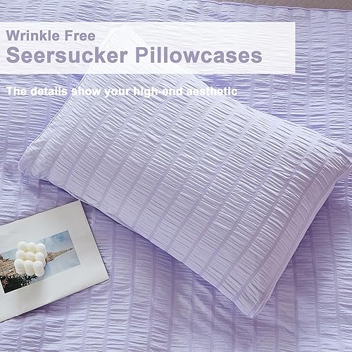 Miniatura 6 de AveLom Juego de funda de edredón de sirsaca color morado lavanda tamaño Queen (90 x 90 pulgadas), 3 piezas (1 funda de edredón + 2 fundas de