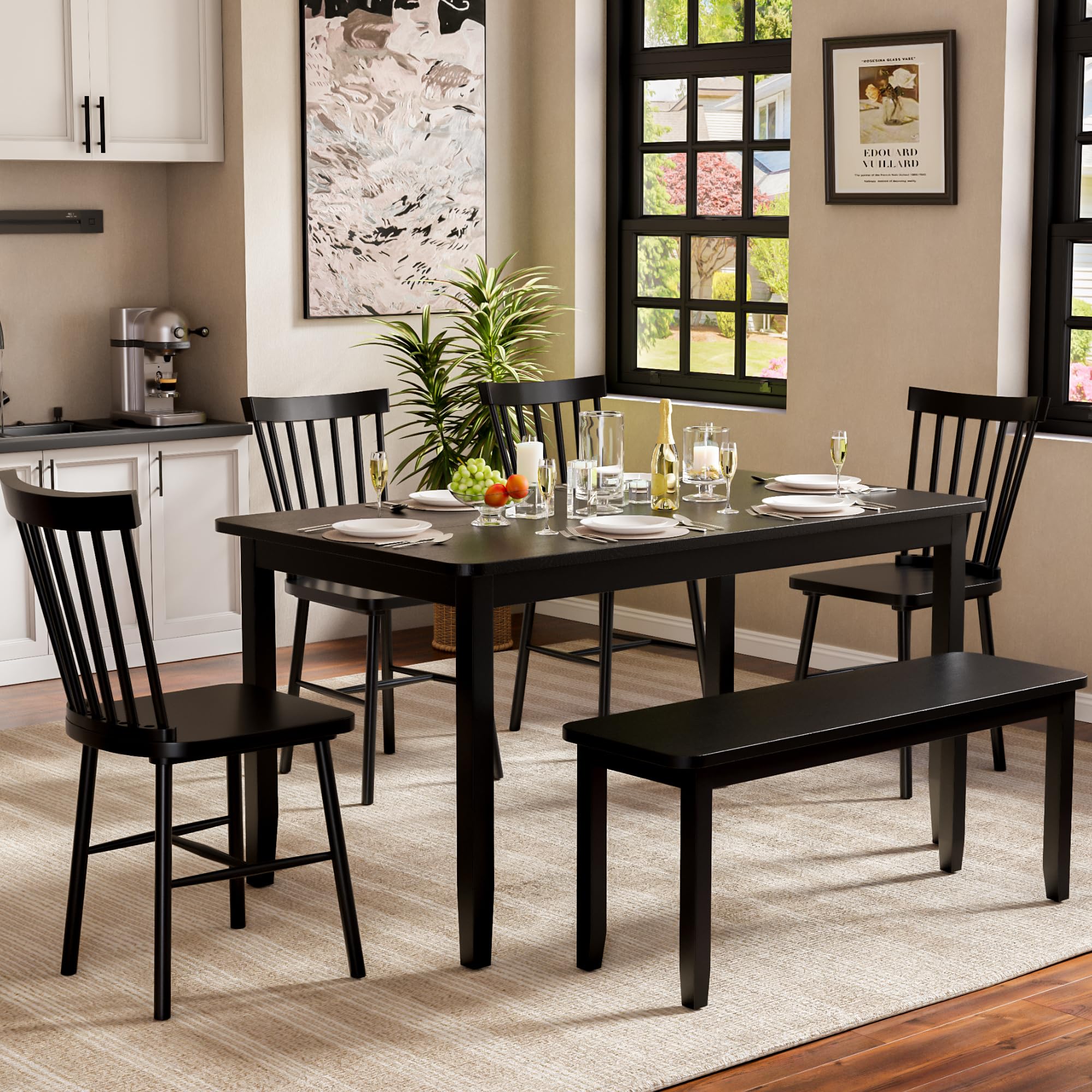Amazon.com - JUMMICO Solid Wood 6 Piece Dining Table Set, Modern