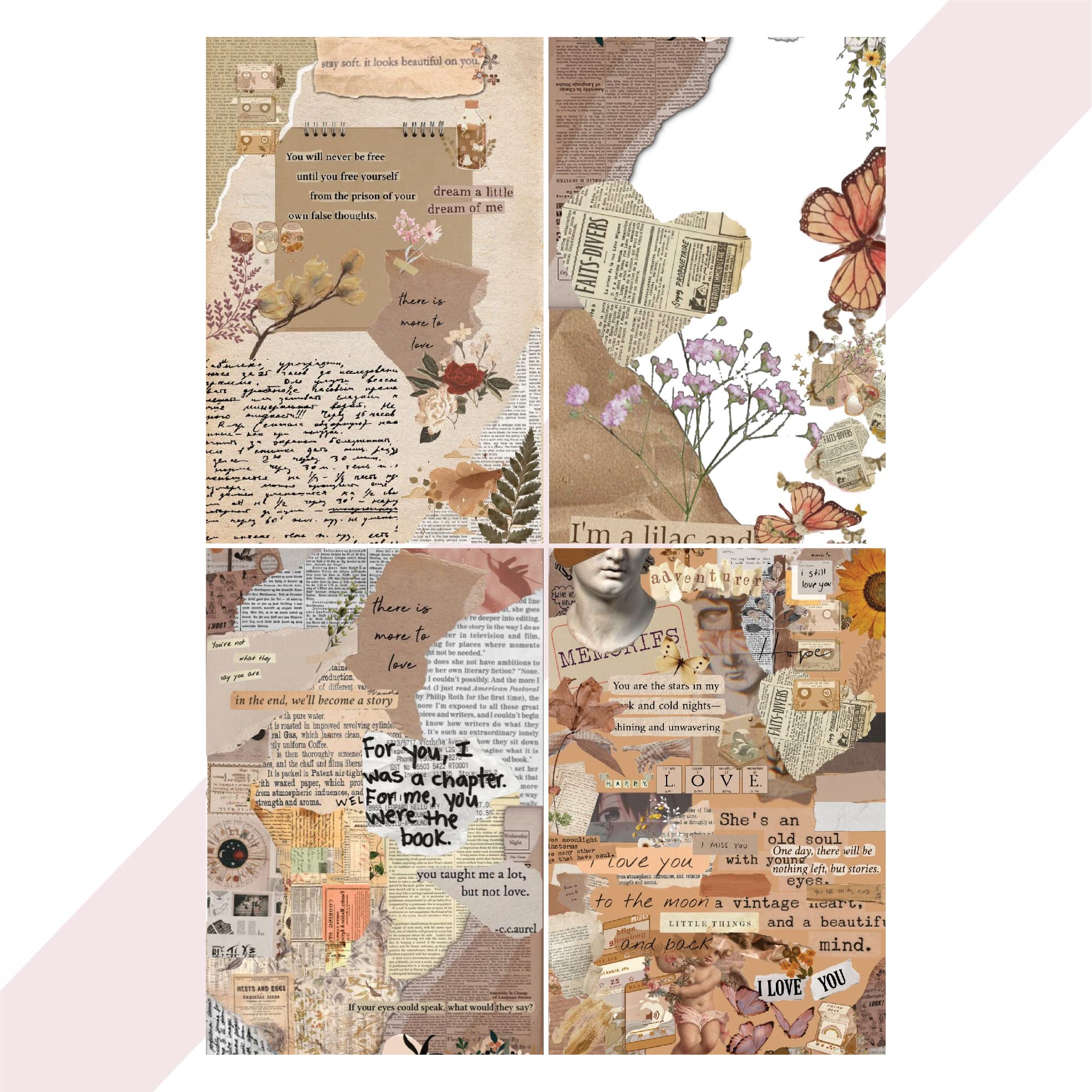 ISEE 360® News Clips Vintage Decoupage Paper Stickers for Craft DIY Scrapbooking Art Decor Workers (A5 Size) 4 PCs