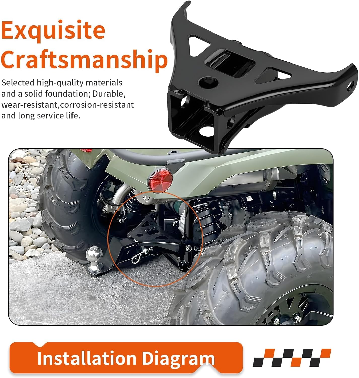 Rear 2" Receiver Hitch w/Bolt For Yamaha Kodiak 450 Kodiak Grizzly 700