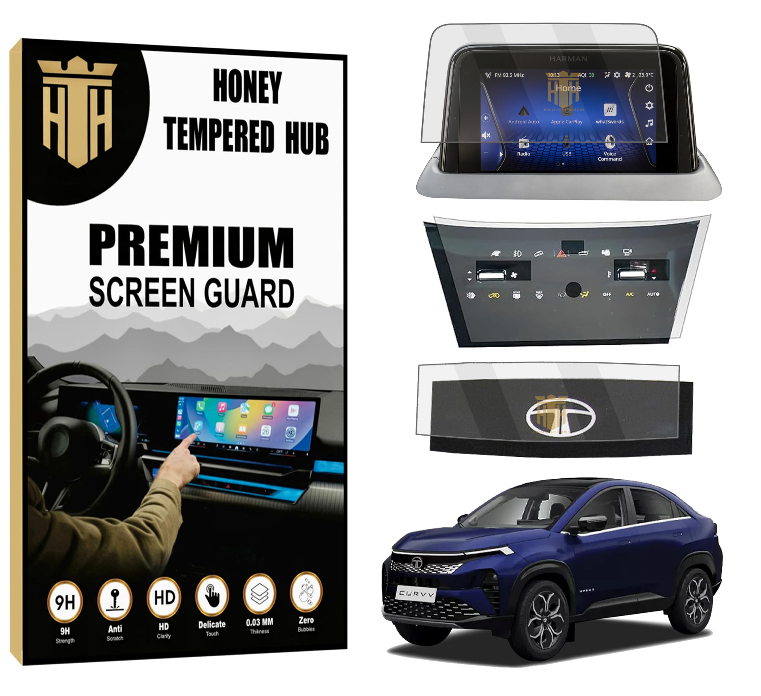 (3 PACK Screen Guard For TATA CURVV / 7 INCH INFOTAINMENT + STEERING + AC PANEL PROTECTOR/Curvv Pure+ Pure+S Car Digital Display Accessories 2024 [Not Tempered Glass]-image-17