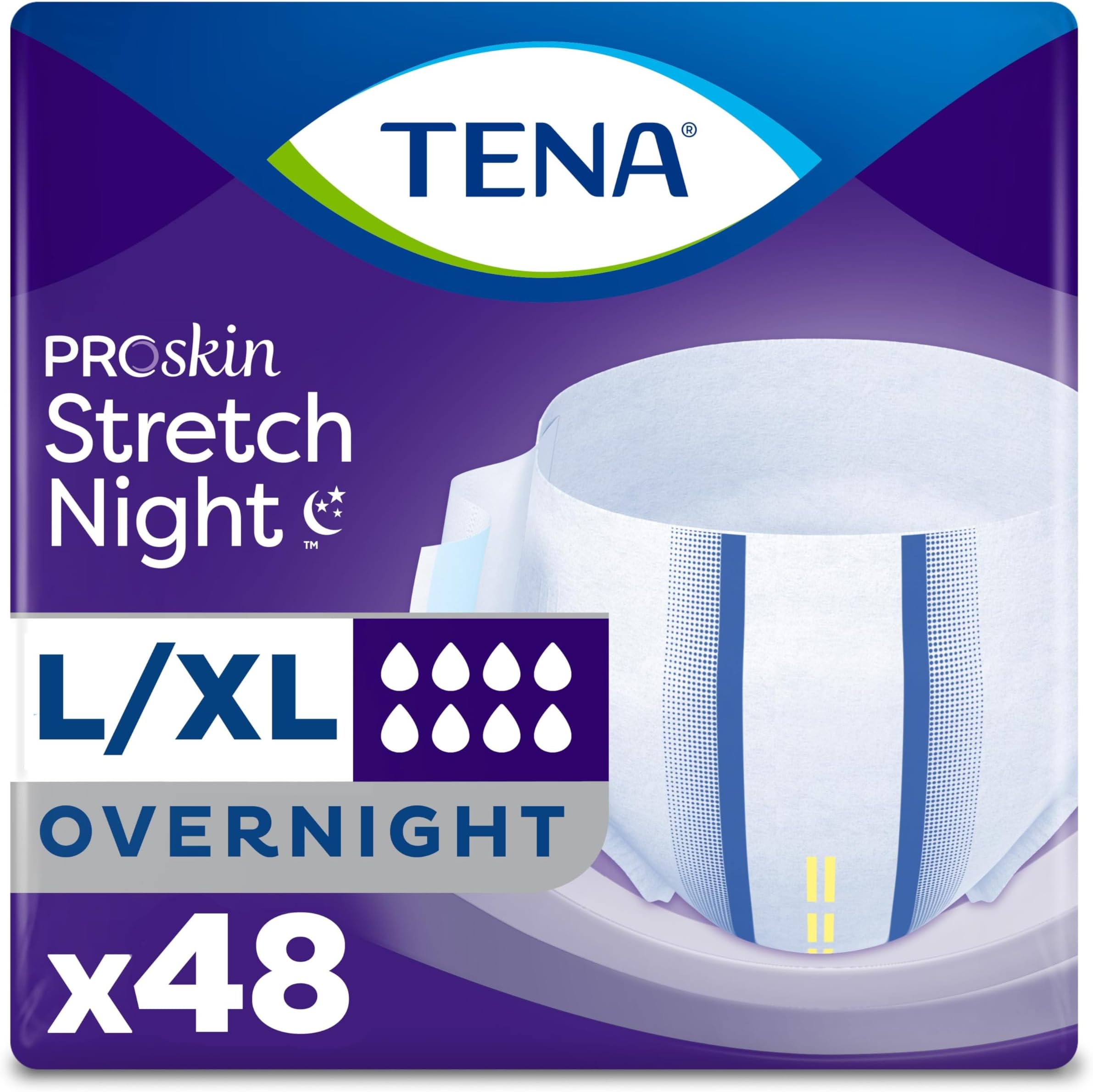 ProSkin Overnight Incontinence Adult Diaper for Women & Men, Stretch Brief, Large/Extra Large, 48 Count (4 Packs of 12), Packaging May Vary