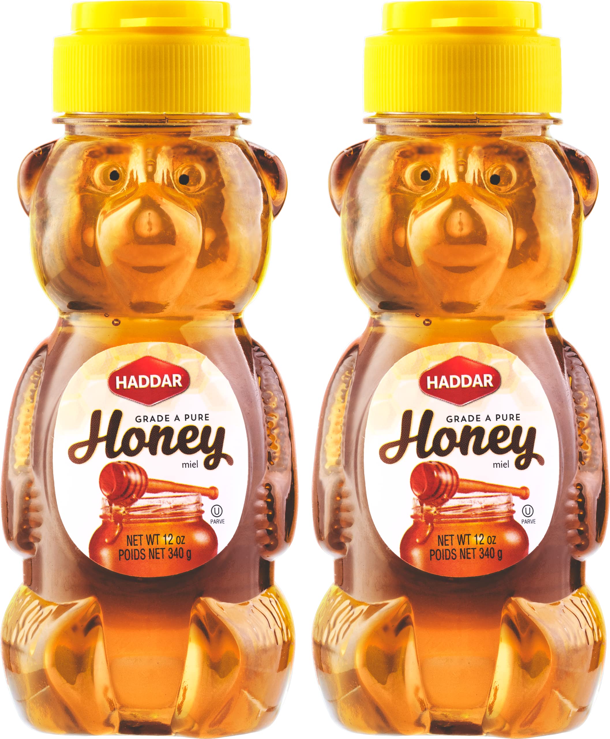 HaddarGrade A Honey Bears, 12oz (2 Pack) 100% Pure Honey, No Fillers, Gluten Free