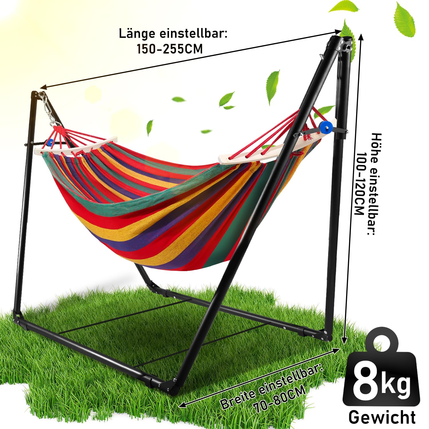Hebitod Hangmat met frame, opvouwbaar, tot 150 kg, metalen frame voor hangmat, outdoor hangmatten, hangstoel met draagtas voor camping, tuin, zwembad en balkon