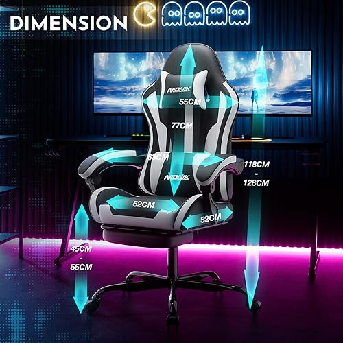 Miniatura 2 de Silla de juegos, silla ergonómica para computadora con reposapiés y soporte lumbar, silla de juego ajustable en altura con asiento giratorio de 360