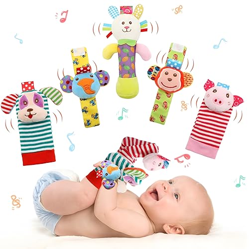 BLOOBLOOMAX Sonajeros de muñeca para buscador de pies sonajero para bebé juguete de sonajero pulsera de mano de brazo calcetines de tobillo para