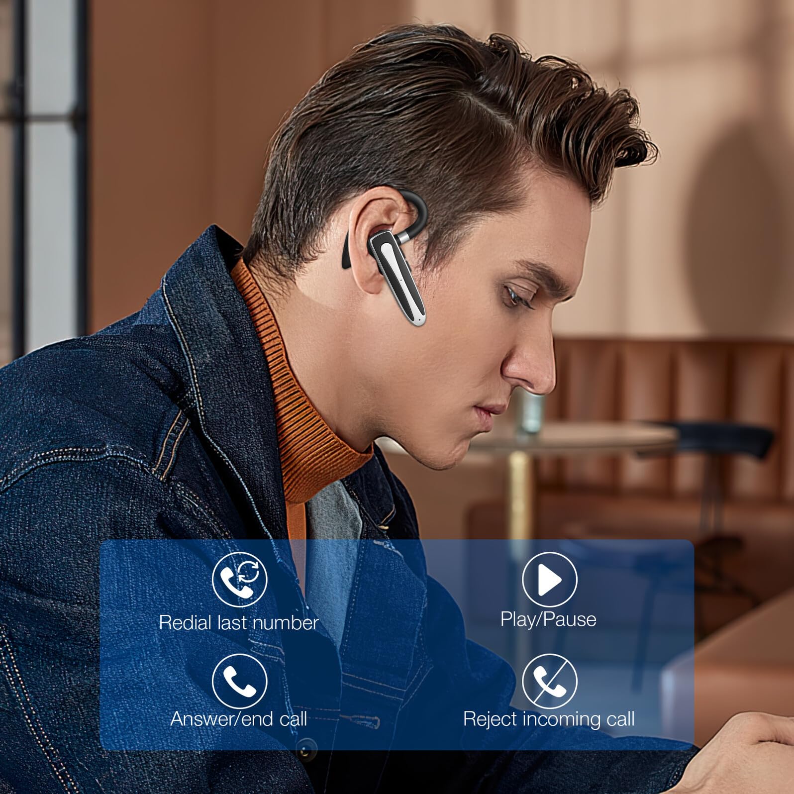 Auricolare Wireless Monoauricolare con Gancio Auricolare, Cuffie Portatili Compatte con Custodia di Ricarica, Tecnologia senza Fili 5.1, Auricolari Sportivi per Chiamate a Mani