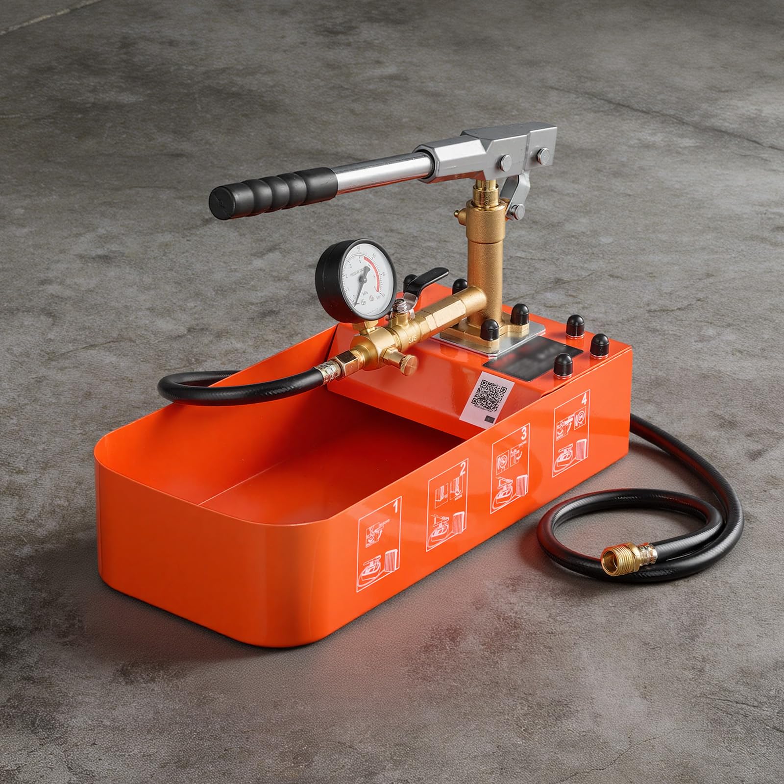 VEVOR Bomba de Prueba de Presión Hidráulica 7,57 L, Manual, Válvula Simple | Rango de prueba de 0-50 bar, Con Manómetro y Tanque, Material Resistente, Para Sistemas de Tuberías de Agua, Calefacción
