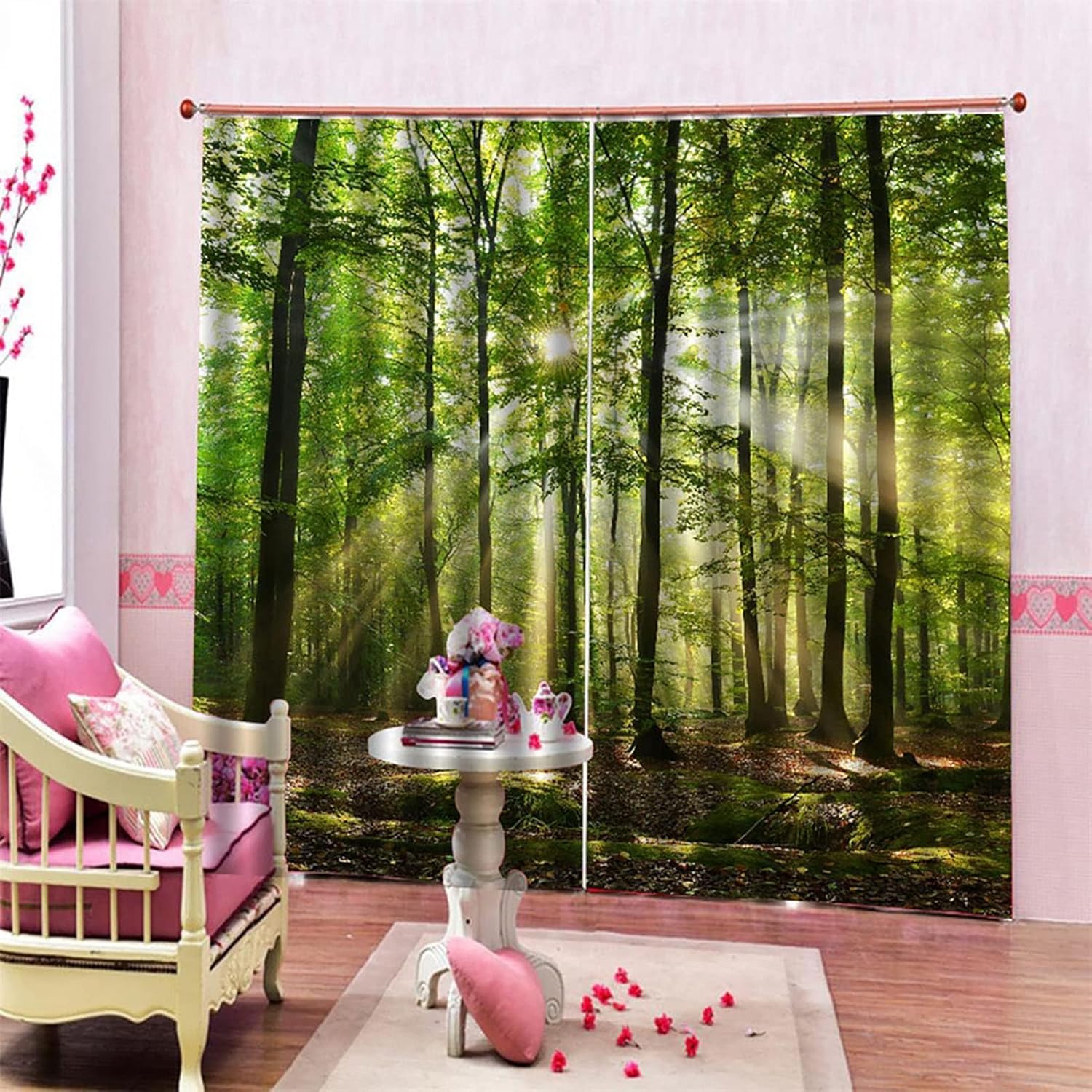 JEOZBM Curtains, Forests Sunlight Window Curtain Panels Set, Green Tree Polyester Window Curtain for Bedroom Living Room Balcony (170 * 200cm-green)
