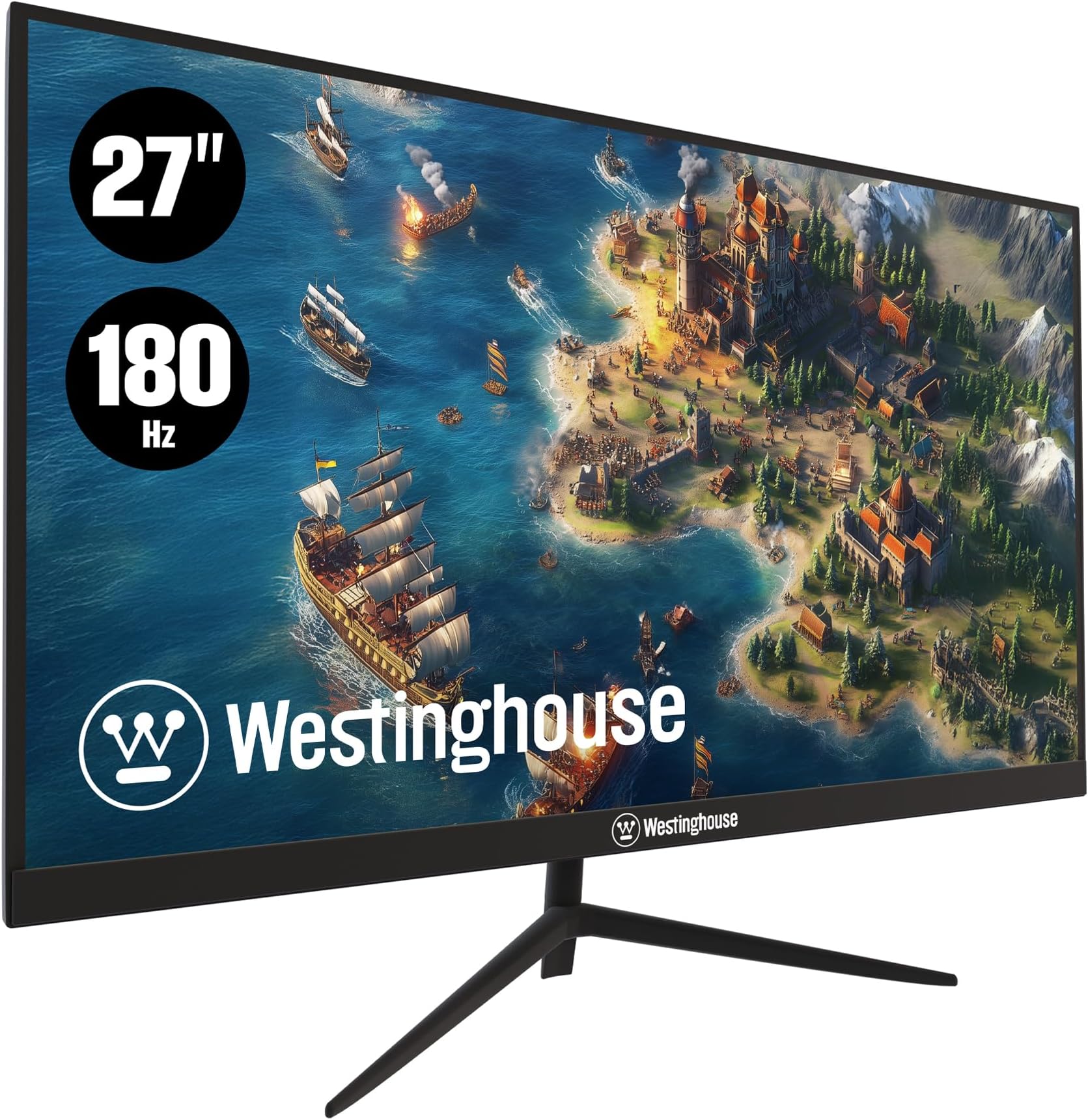 Westinghouse 27 Inch Flat Gaming Monitor, 180Hz, 1ms, AMD FreeSync Support, Low Motion Blur, 1080p Full HD IPS Display, for Office, PC & Console Games with Built in Speakers, 1x DisplayPort, 2X HDMI