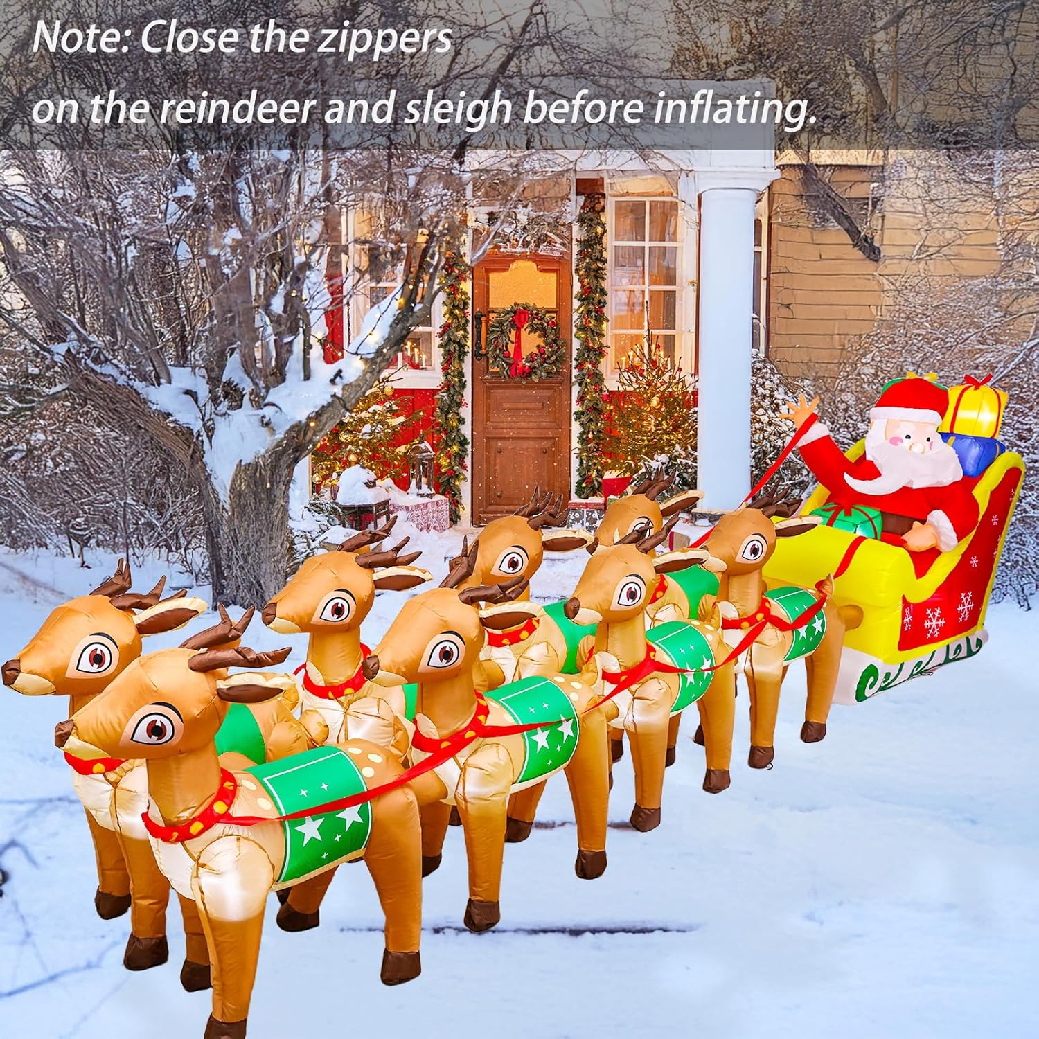 12 FT Christmas Inflatables with Santa Claus Reindeer Built-in LED Lights Blow Up Christmas Decor for Christmas Party Holiday Outdoor Garden Lawn Yard Decorations