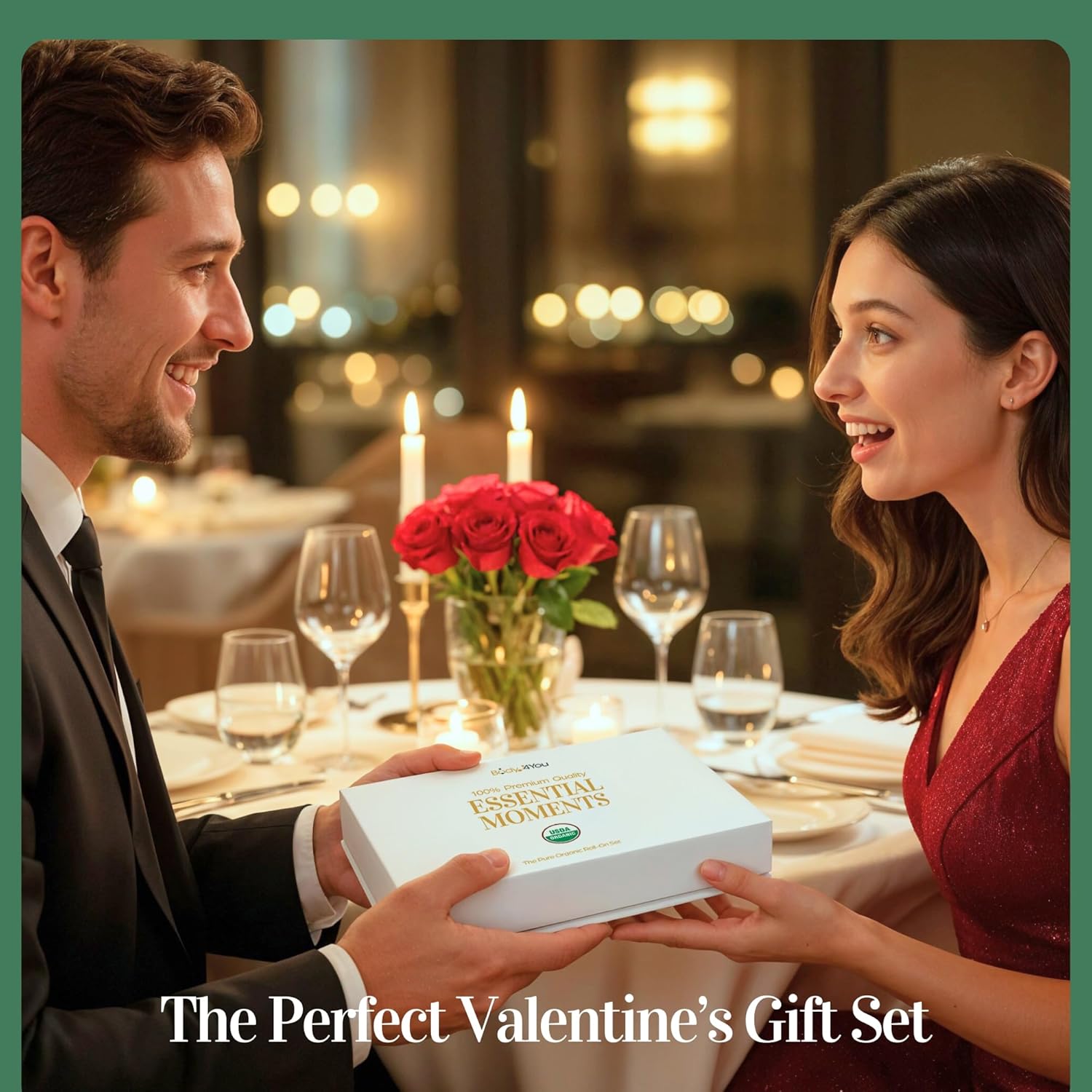 6PC Essential Oils Gift Set - Tea Tree Rosemary Eucalyptus Frankincense Lemon Lavender - Pure 100% USDA Organic - Skin Scalp Hairline Roots Nails - Natural Stone Roller Amber Glass Bottle Gift Box