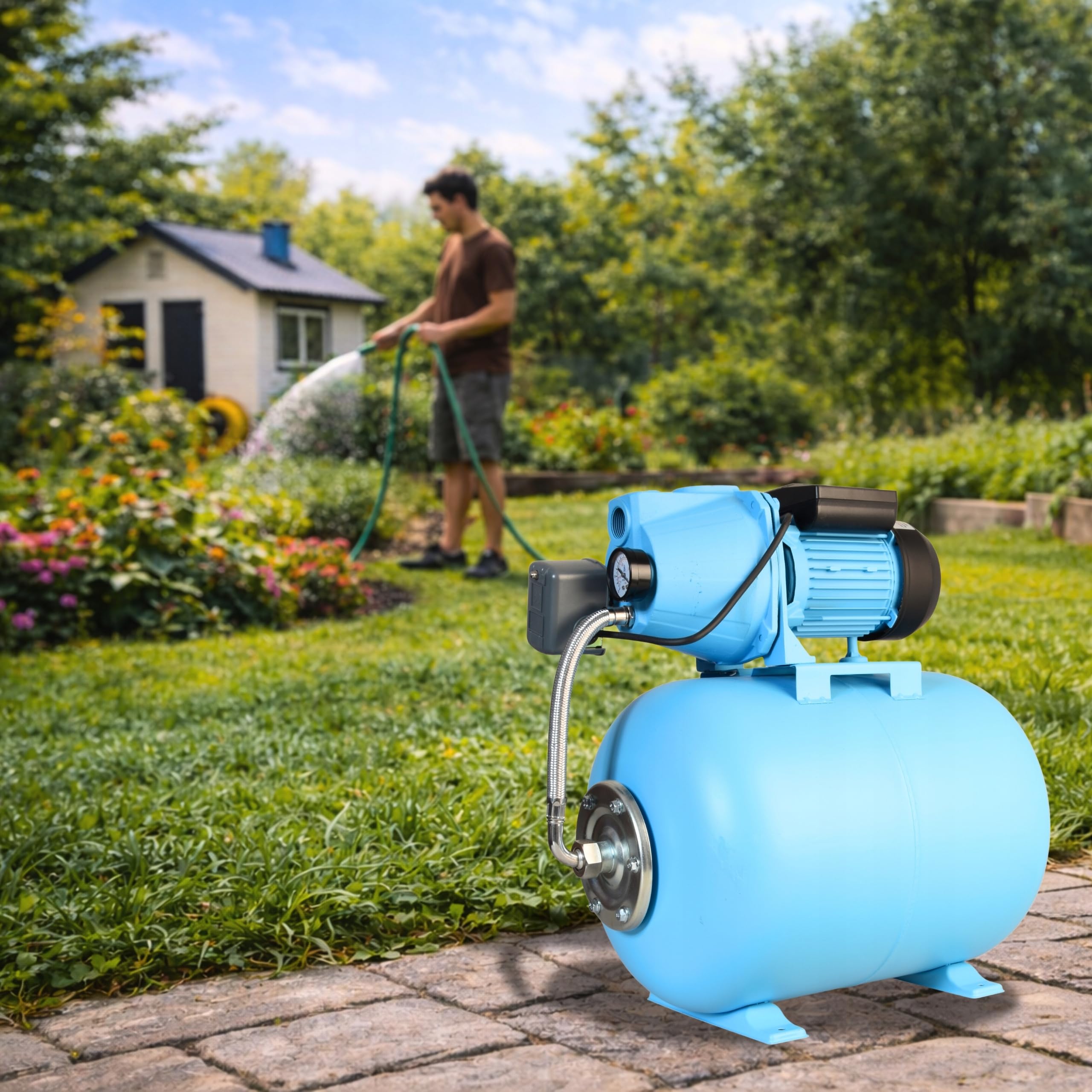 Kit idroforo per acqua da 50 l pompa idroforo SET 100S (750 W, 3000 l/h, sollevamento max. 42 m) Serbatoio a diaframma 50 L Accessori EFFICIENTI