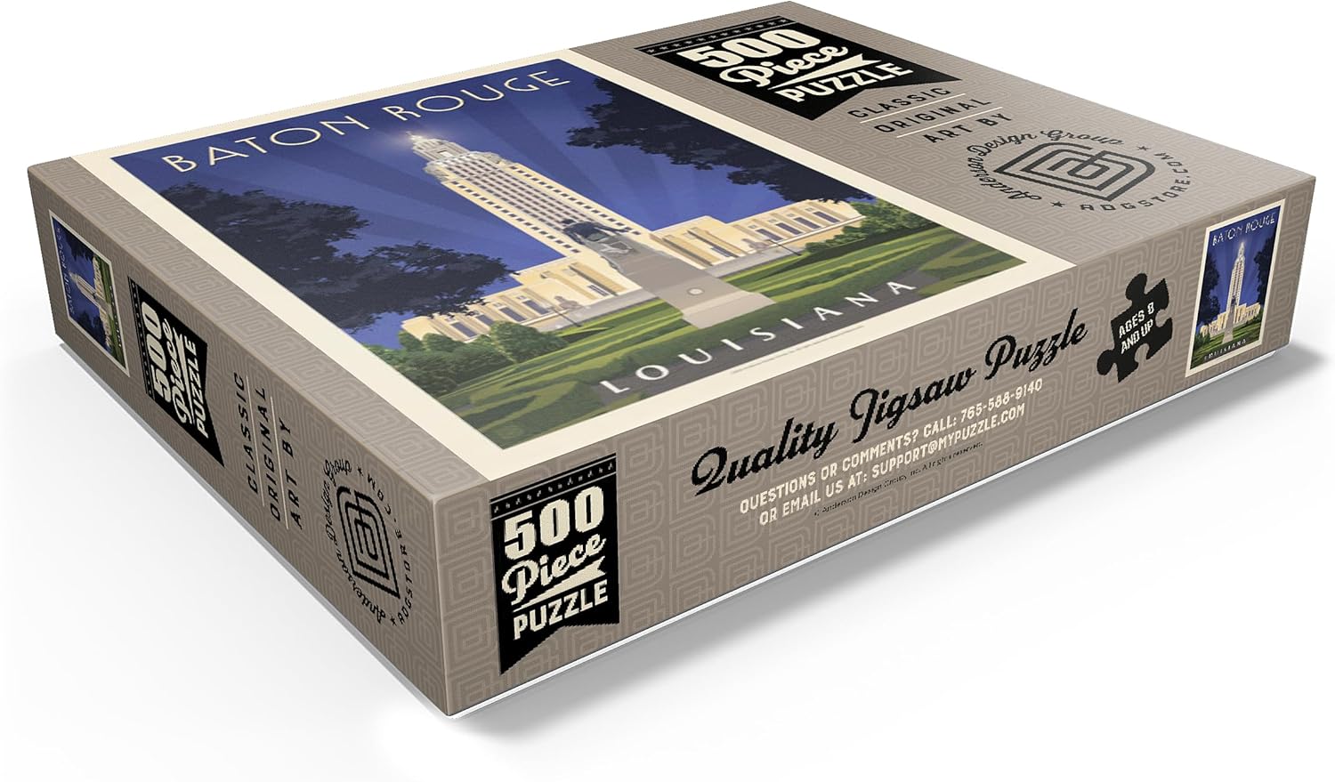 MyPuzzle Baton Rouge, Louisiana: State Capitol, Vintage Poster - Premium 500 Piece Jigsaw Puzzle for Adults