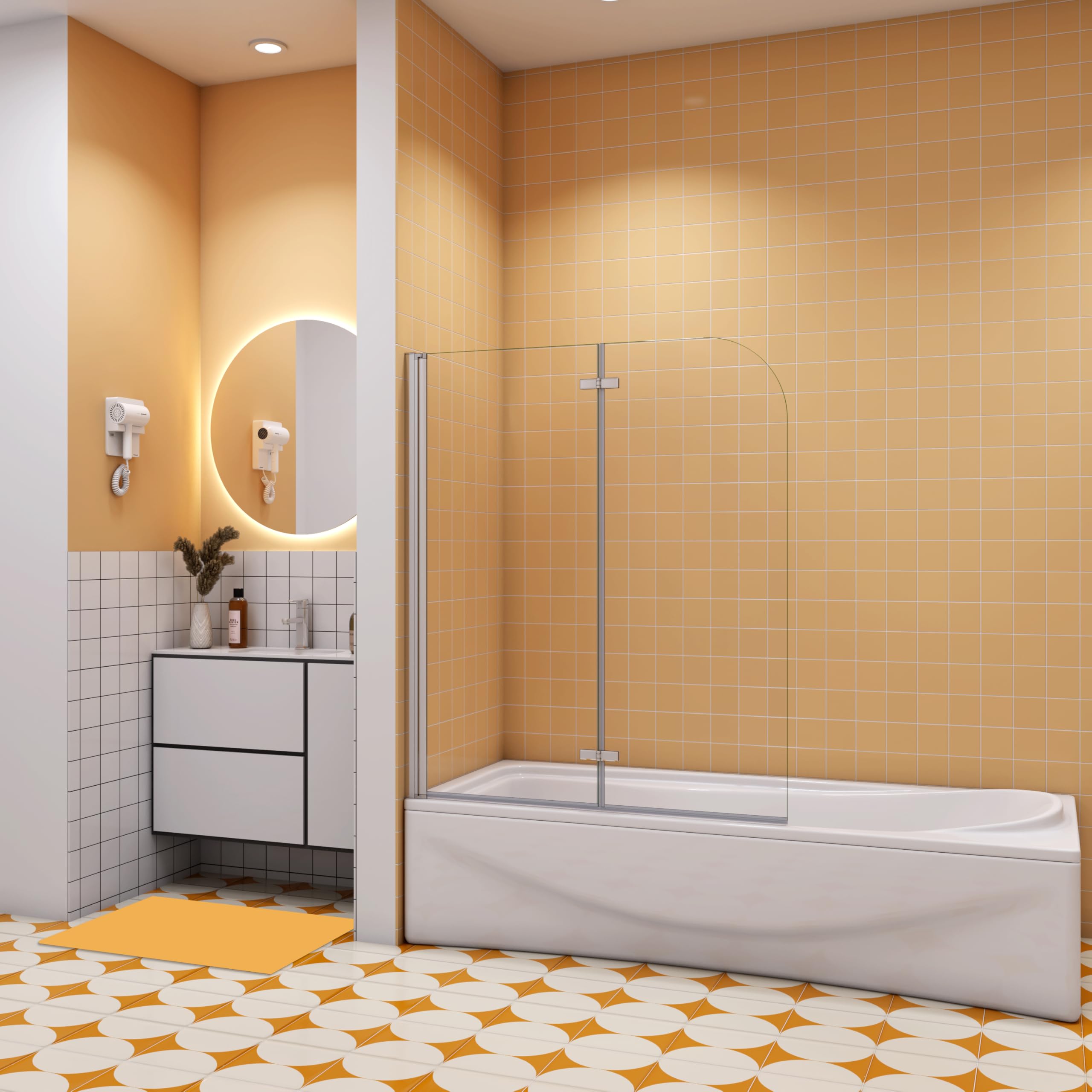 Sline Sanitary Chrome 900X1400mm Hinge 180?2 Fold Bath Shower Screen 6Mm Tempered Glass Over Bath
