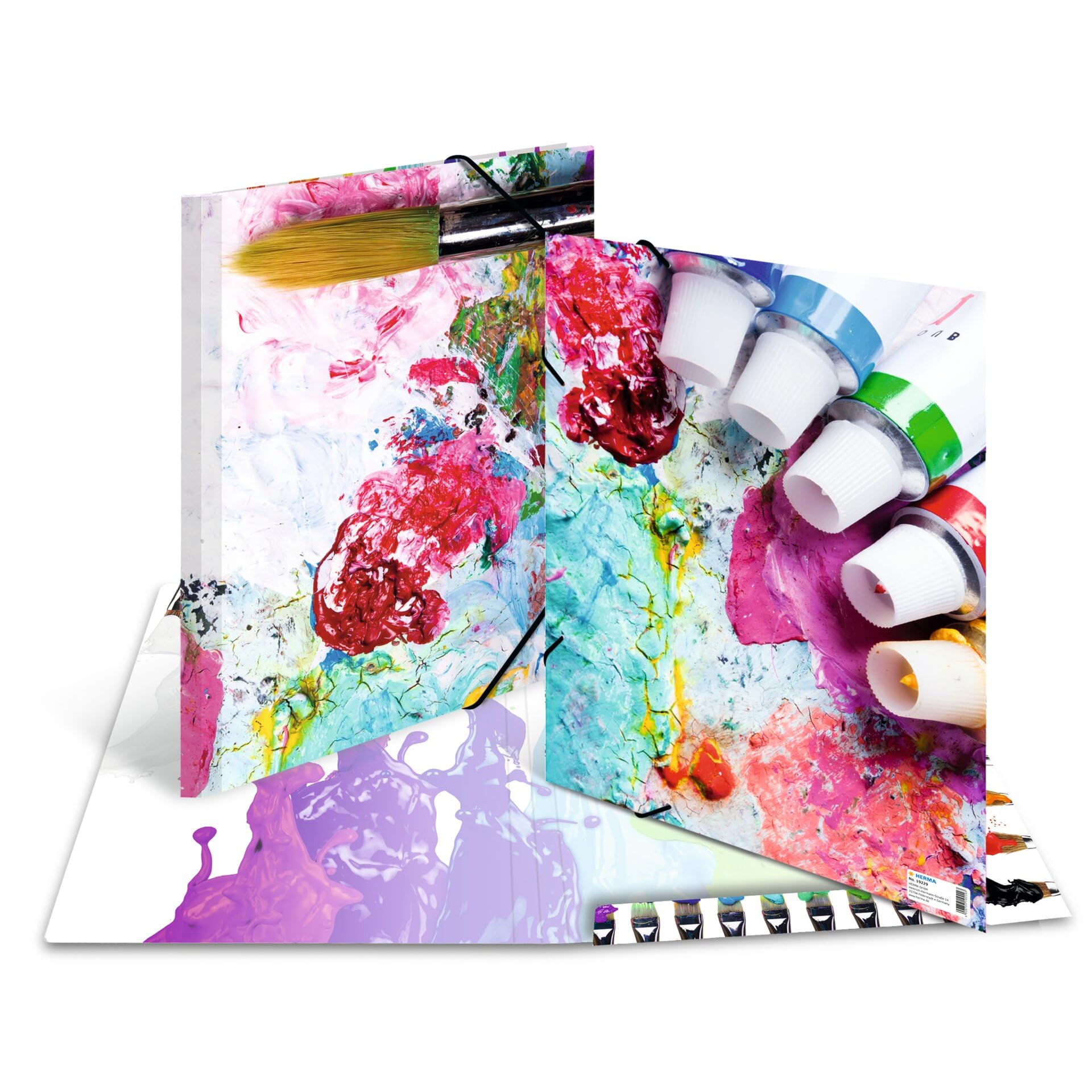HERMA Sammelmappen A3 Kunst Set, 10 Stück, Kinder Eckspanner-Mappen aus Pappe mit Design Motiv, Gummizug, Innenklappen und Innendruck für Jungen und Mädchen