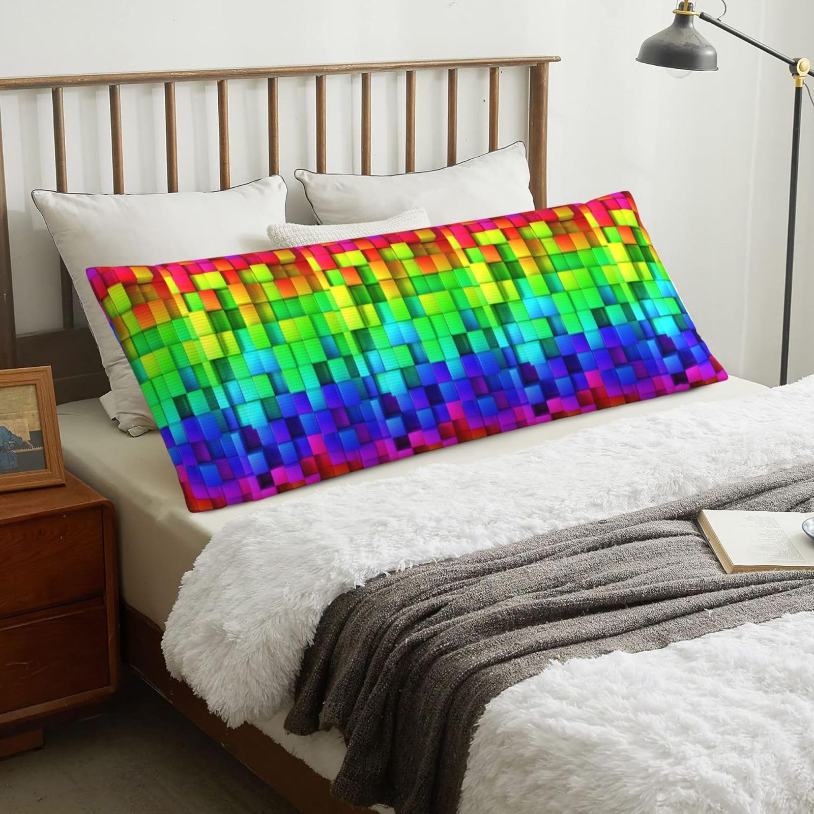 Rainbow Color Plaid, Body Pillow Cover with Zipper,Long Body Pillowcase 20 x 60 in