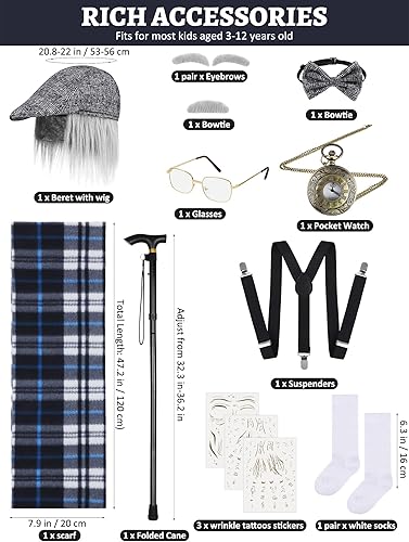 Miniatura 2 de SOMSOC Disfraz de anciano de 16 piezas de 100 días de escuela para niños, disfraz de abuelo para la escuela, fiesta de cosplay