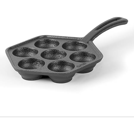 Commercial CHEF Cast Iron Danish Aebleskiver Pan, Preseasoned Cast Iron Cookware for Pancake Puffs, Makes 7 Pancake Balls