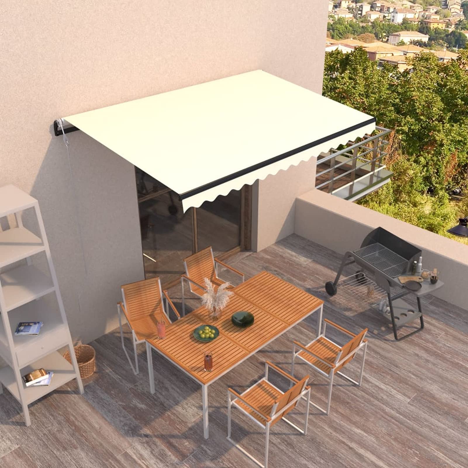 Rantry Automatic Retractable Awning Cream 400 x 350 cm Outdoor Terrace Awnings Windbreaker Awning for Patio Balcony Garden