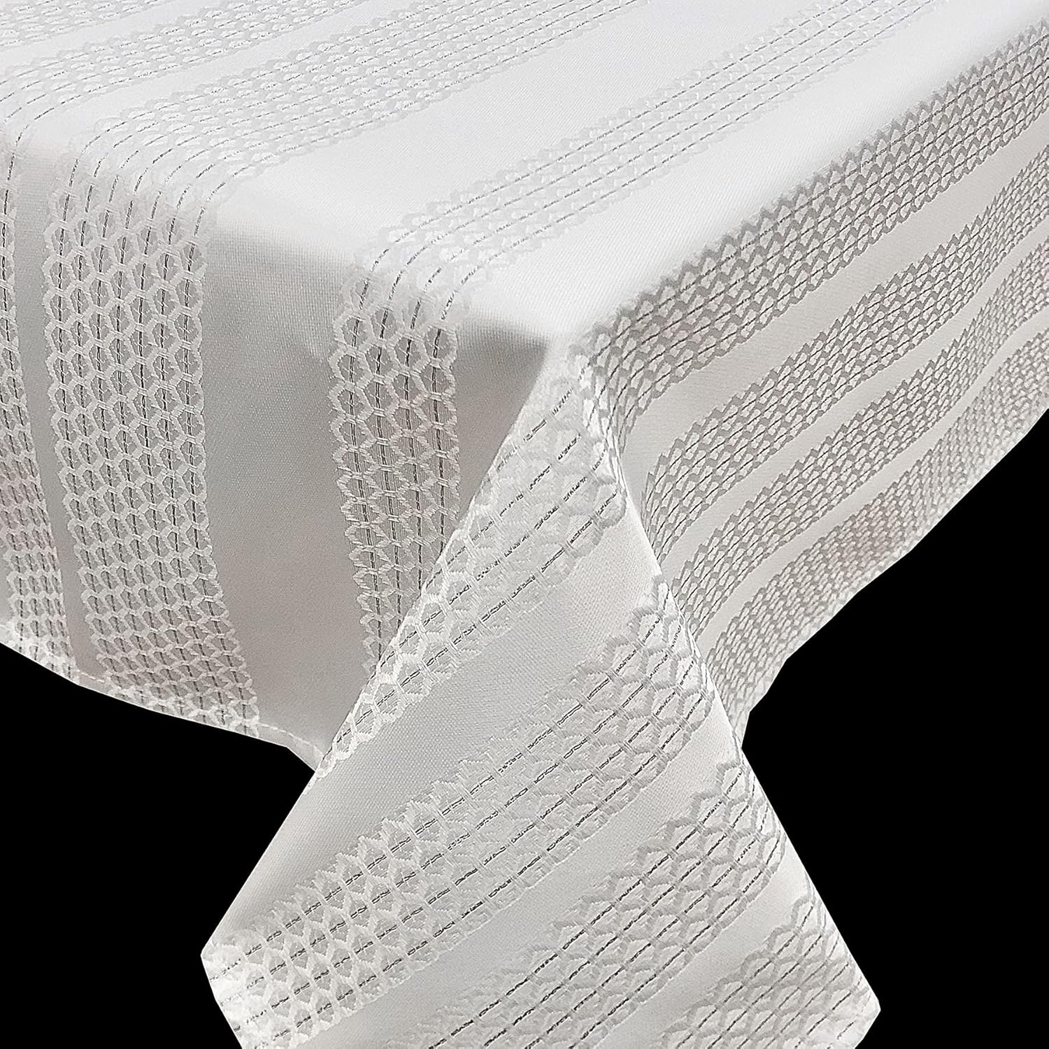 CAIT CHAPMAN HOME COLLECTION Shimmering Yarn Dyed Metallic Jacquard Woven Table Linen (60"x120" Tablecloth, Stripe)