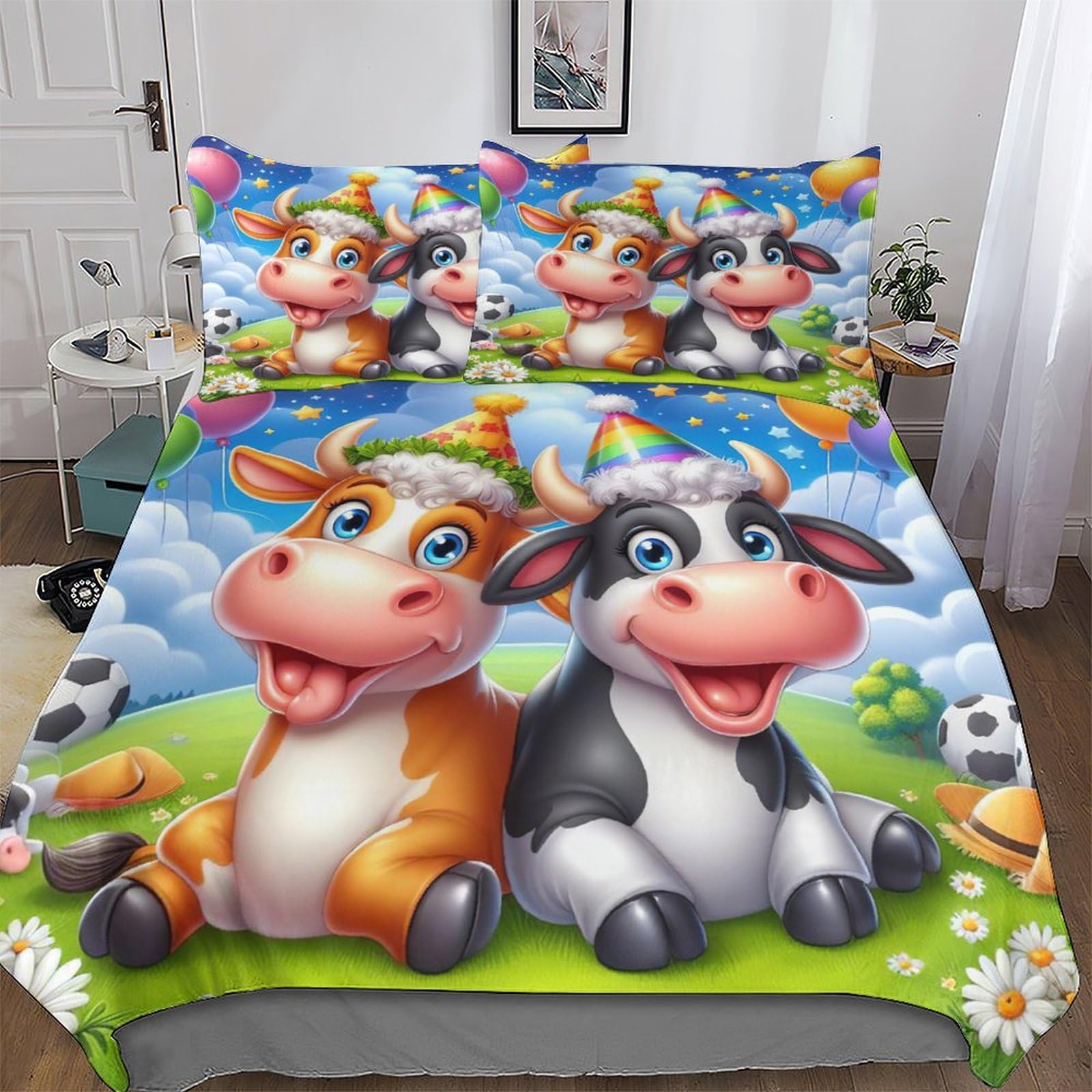 Housse de couette vache king size pour transformer la décoration d'une chambre d'enfant