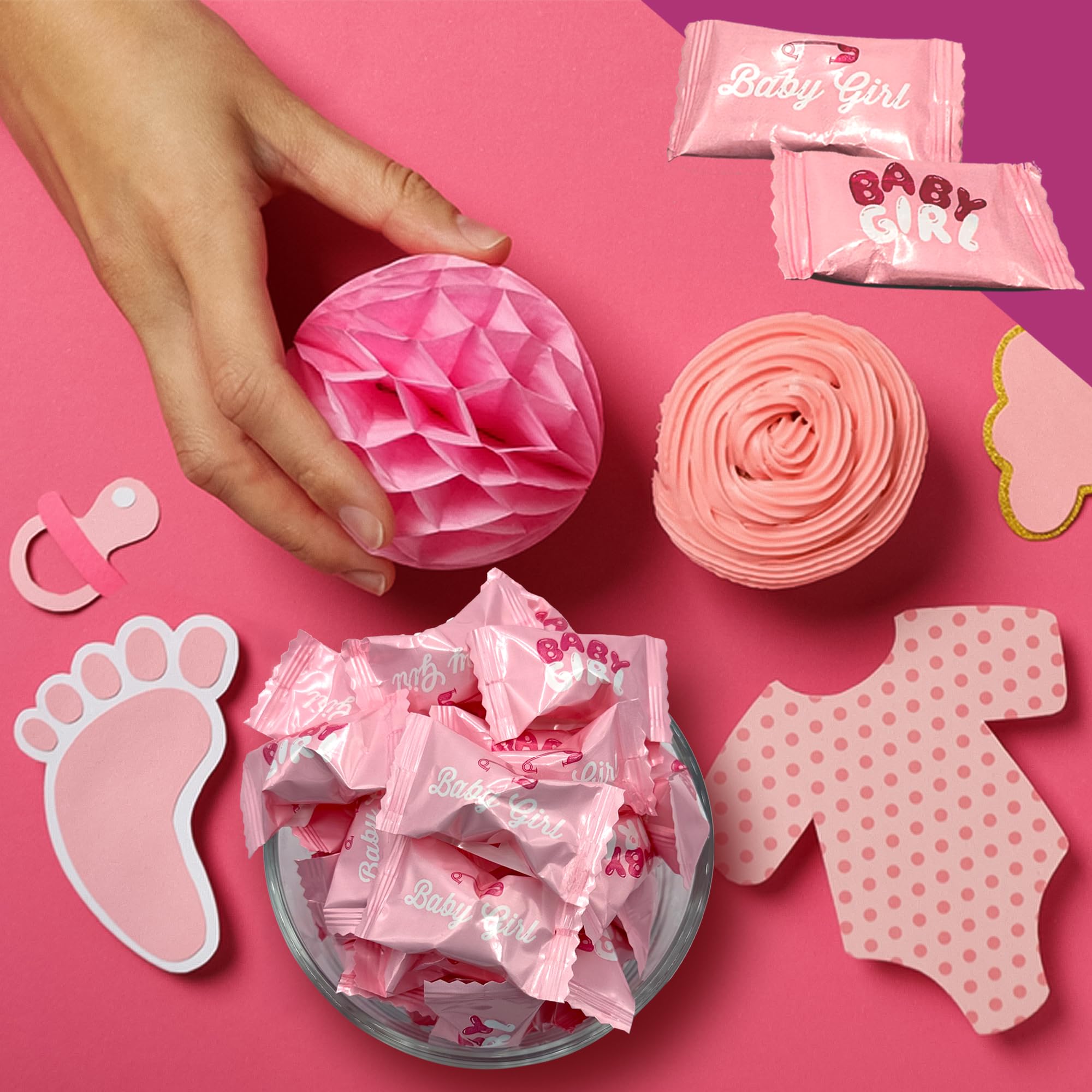 Baby Girl Buttermints - 100 unidades - Caramelos rosas para baby shower - Caramelos de baby shower - Perfecto para fiestas de revelación de género, bolsas de golosinas de hospital, fiesta de