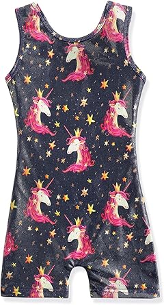 HOZIY Girls Gymnastics Leotards for Kids Tumbling Outfits Biketard Sparkle Adorable Pattern