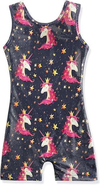 HOZIY Girls Gymnastics Leotards for Kids Tumbling Outfits Biketard Sparkle Adorable Pattern