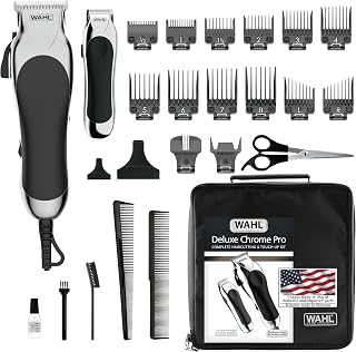 Wahl Deluxe Chrome Pro Hair Clipper Kit - 25-Piece Corded Clipper & Cordless Trimmer for Thick Hair, Fades & Home Cuts Model 79524-5201M