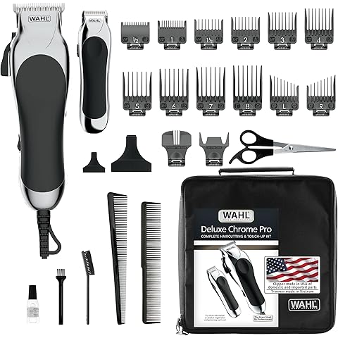Wahl Clipper USA Deluxe Corded Chrome Pro, Complete Hair and Trimming Kit, Includes Corded Clipper, Cordless Battery Trimmer, and Styling Shears, for a Cut Every Time - Model 79524-5201M