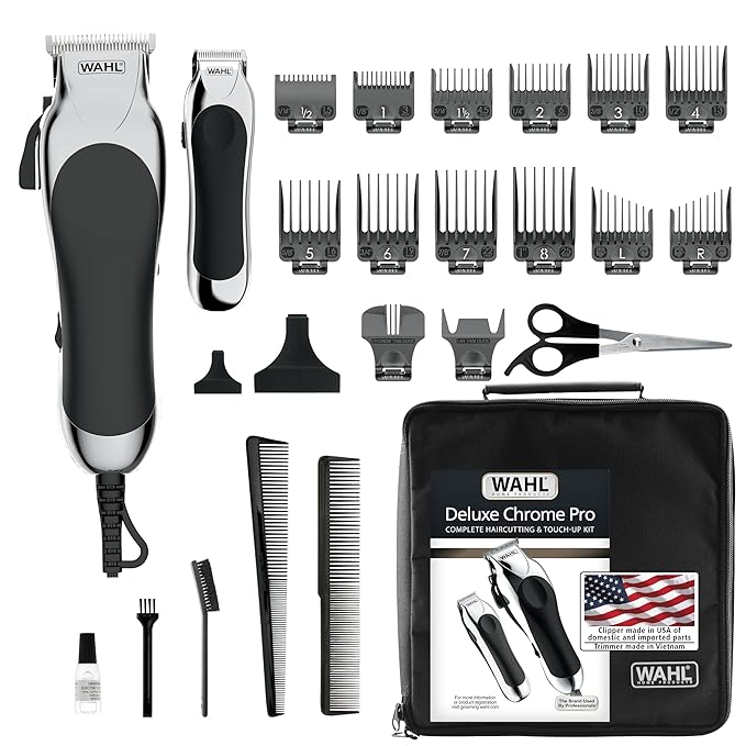 🔥 Wahl Clipper Deluxe Corded Chrome Pro Hair Cutting Kit! 🔥