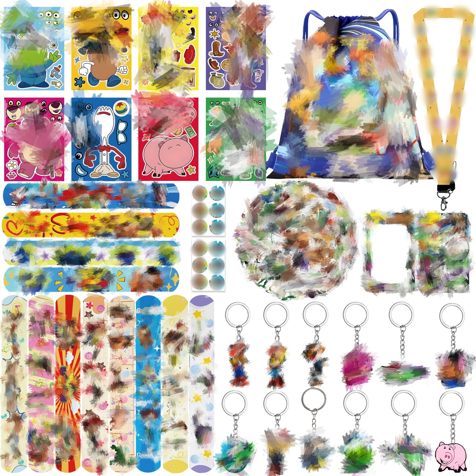 Sidesea 84Pcs Toy Party Bag Fillers for Kids, Kids' Party Favours Stickers Paper Party Bags Keyrings Snap Bands for Childrens Bag Fillers Stocking Fillers for Boys Girls