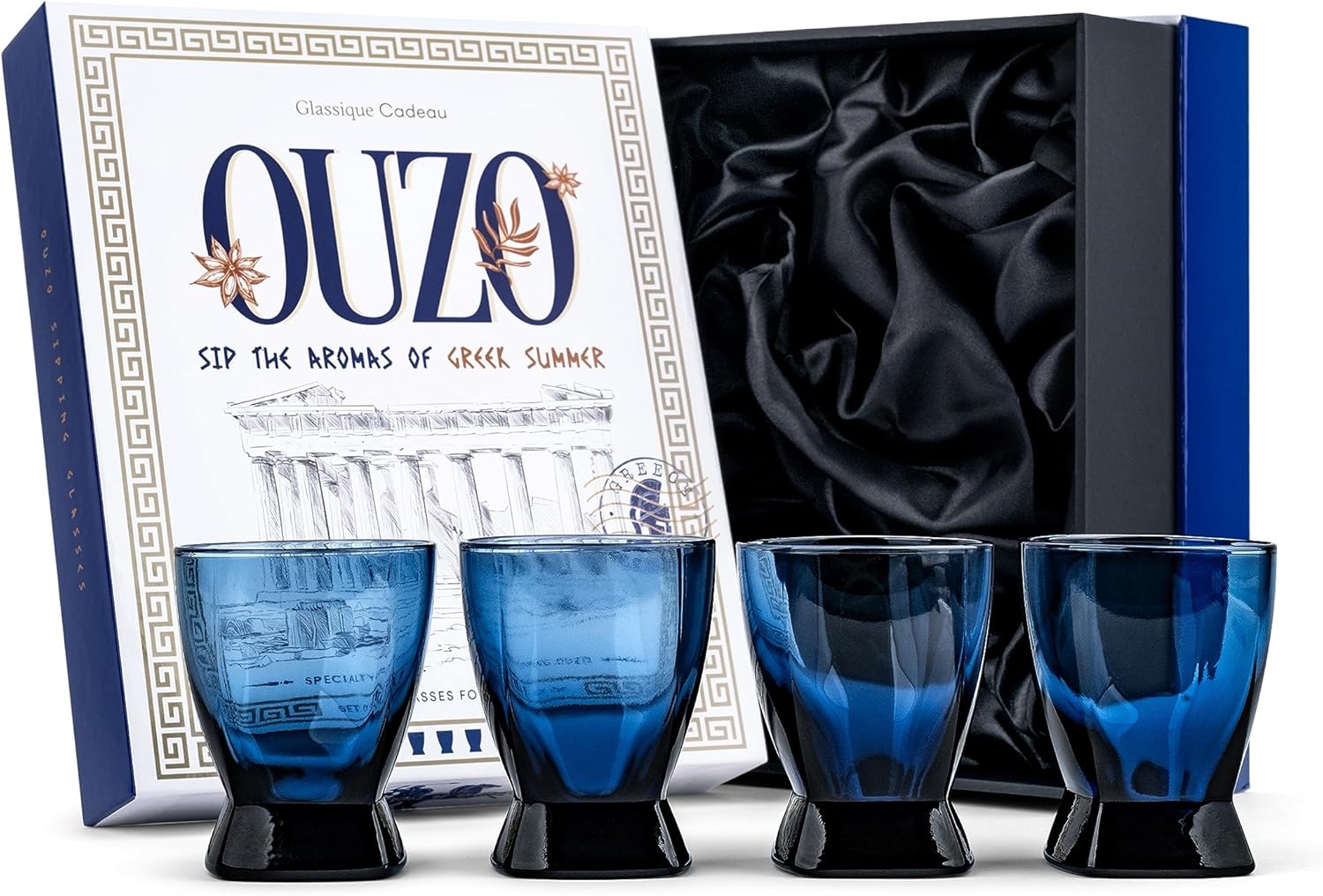Ouzo, Raki, Arak and Pastis Sipping Glasses Set of 4 4.7 oz Mediterranean Blue Small
